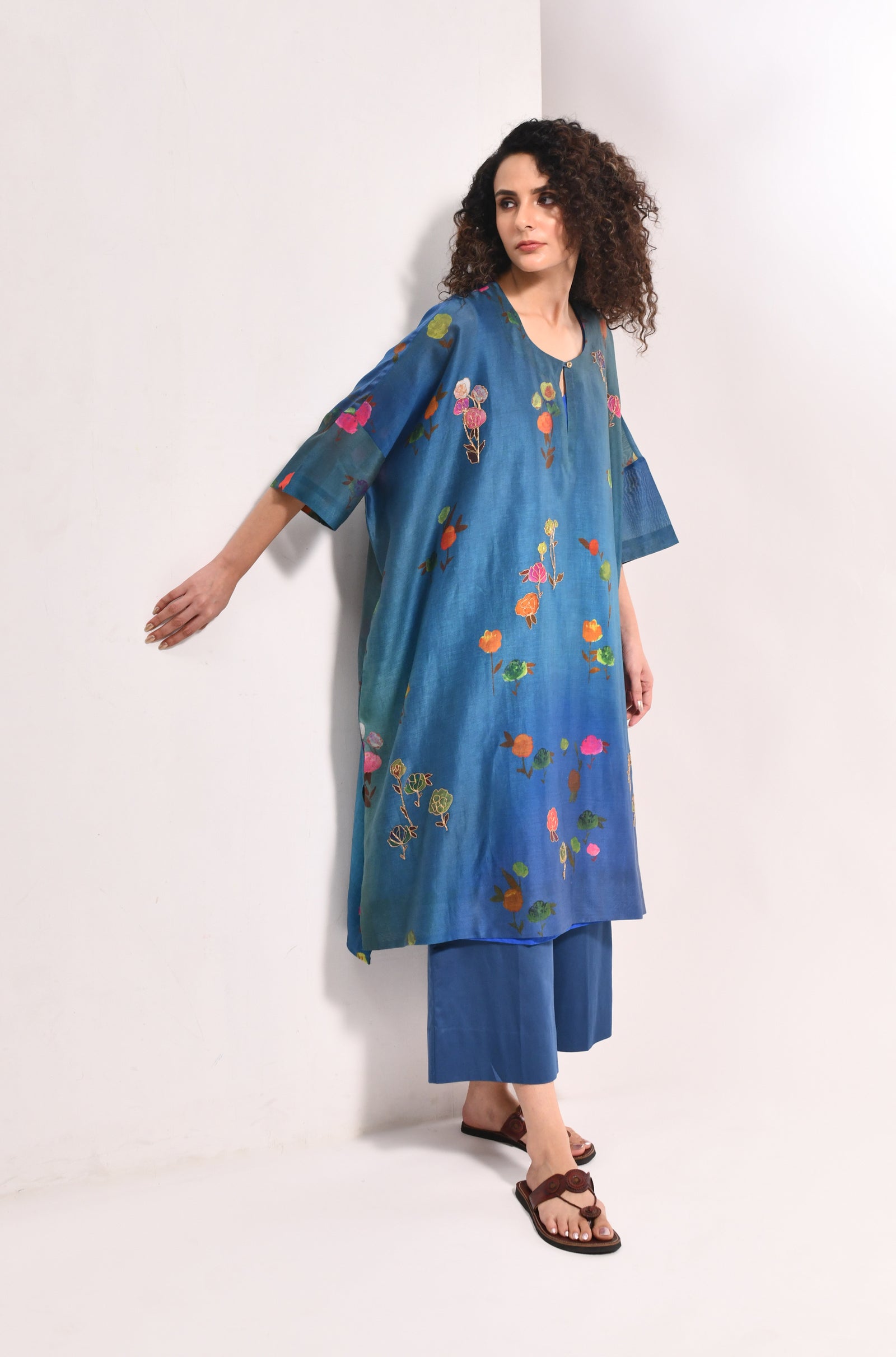 Blue floral kaftan dress with lightweight flowy design