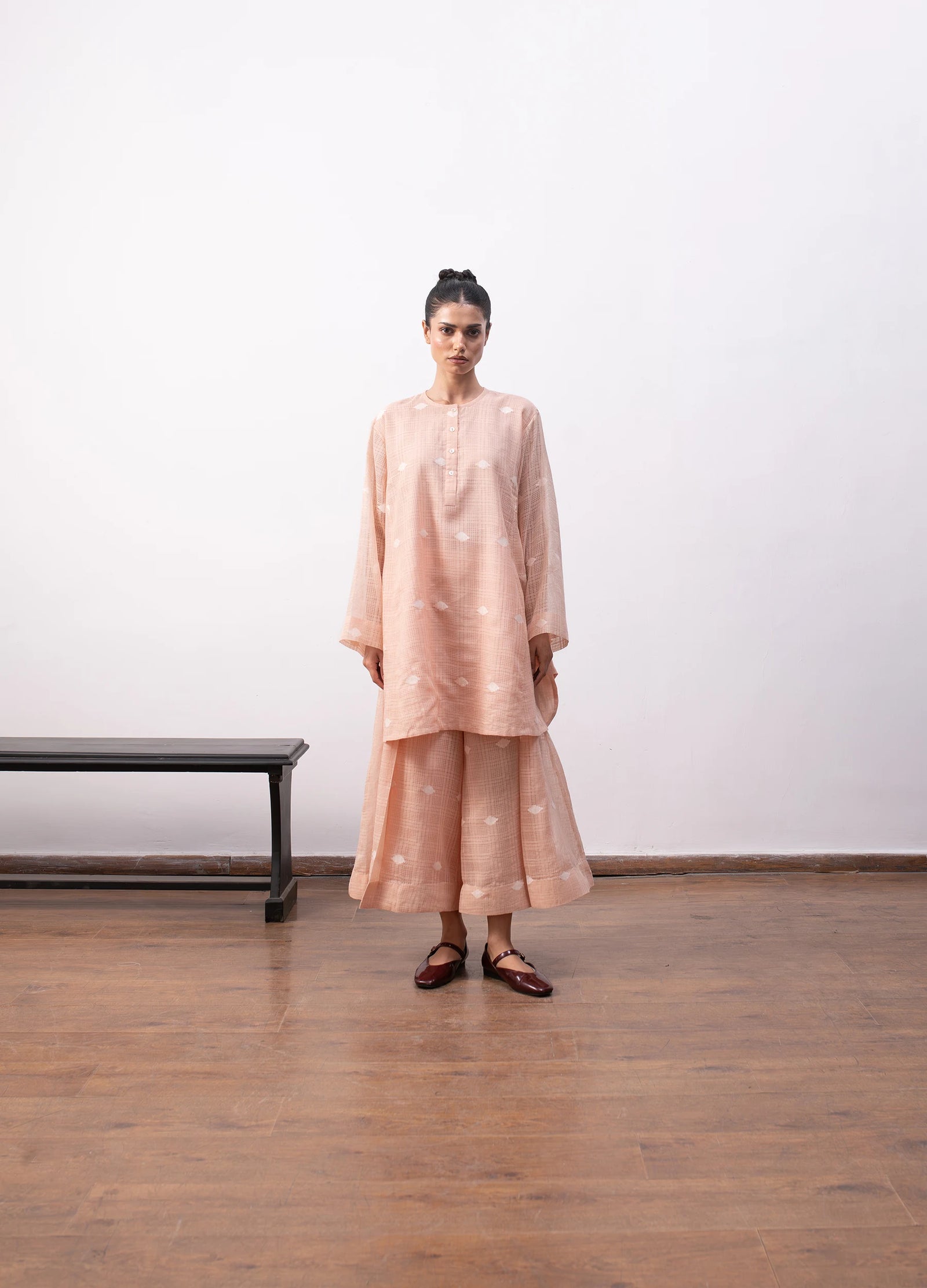 Peach co-ord set with relaxed kurta and wide-leg trousers - Hiranya