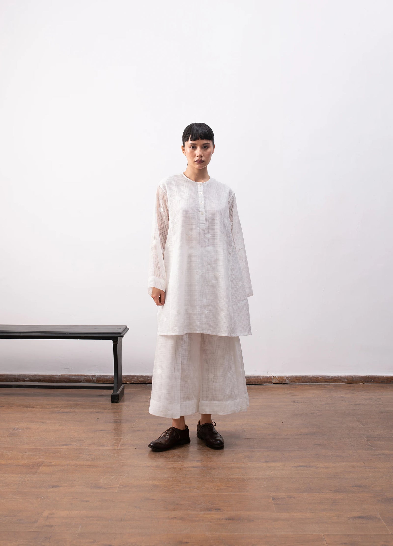 Soft white co-ord with relaxed shirt and trousers - Hiranya