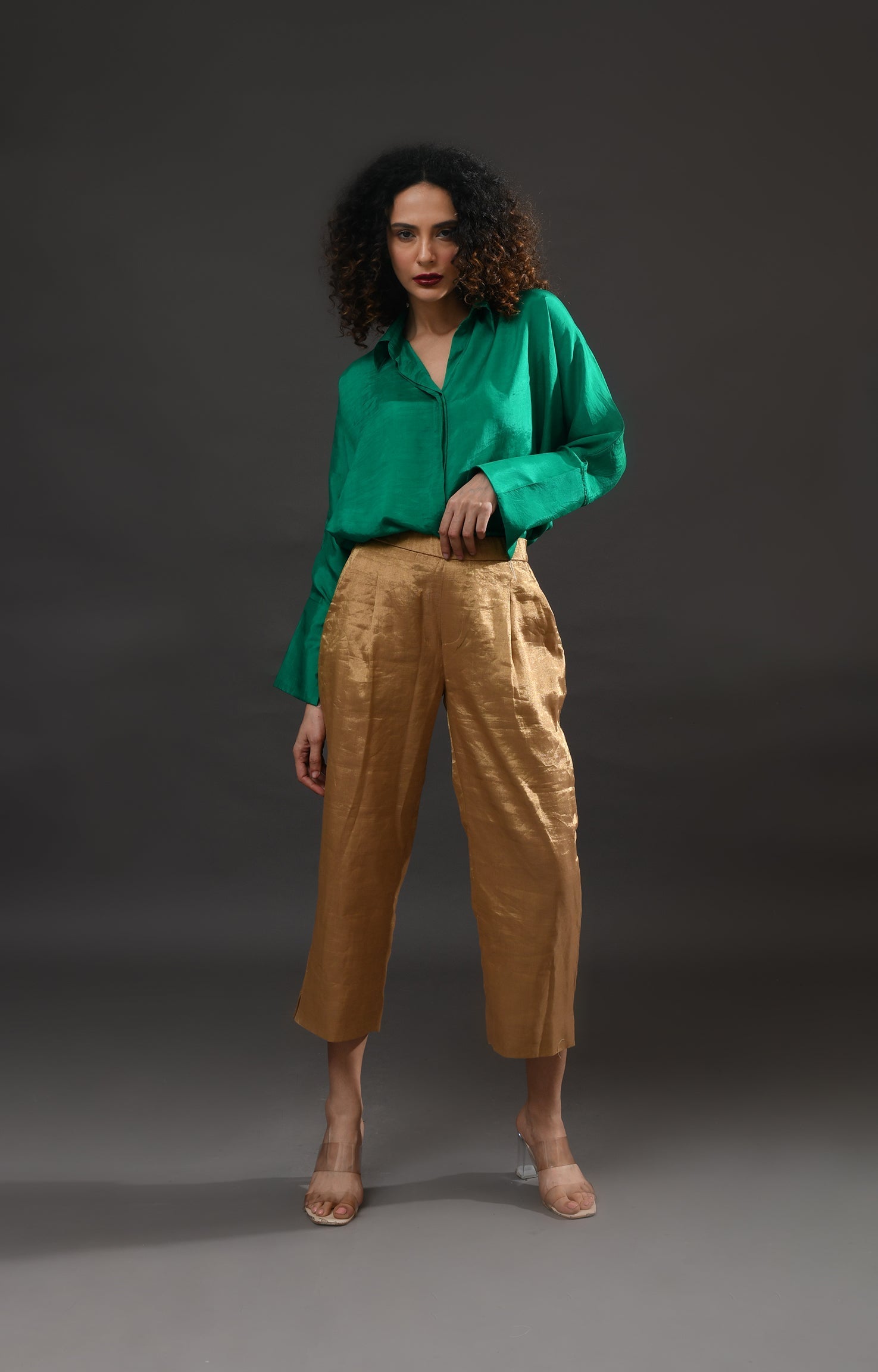 Straight Cut Tissue Trouser- Gold