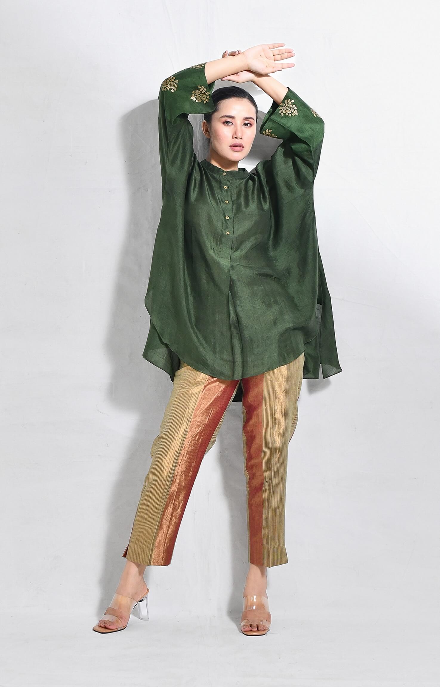 Green Mulberry silk kurta for women with soft sheen finish