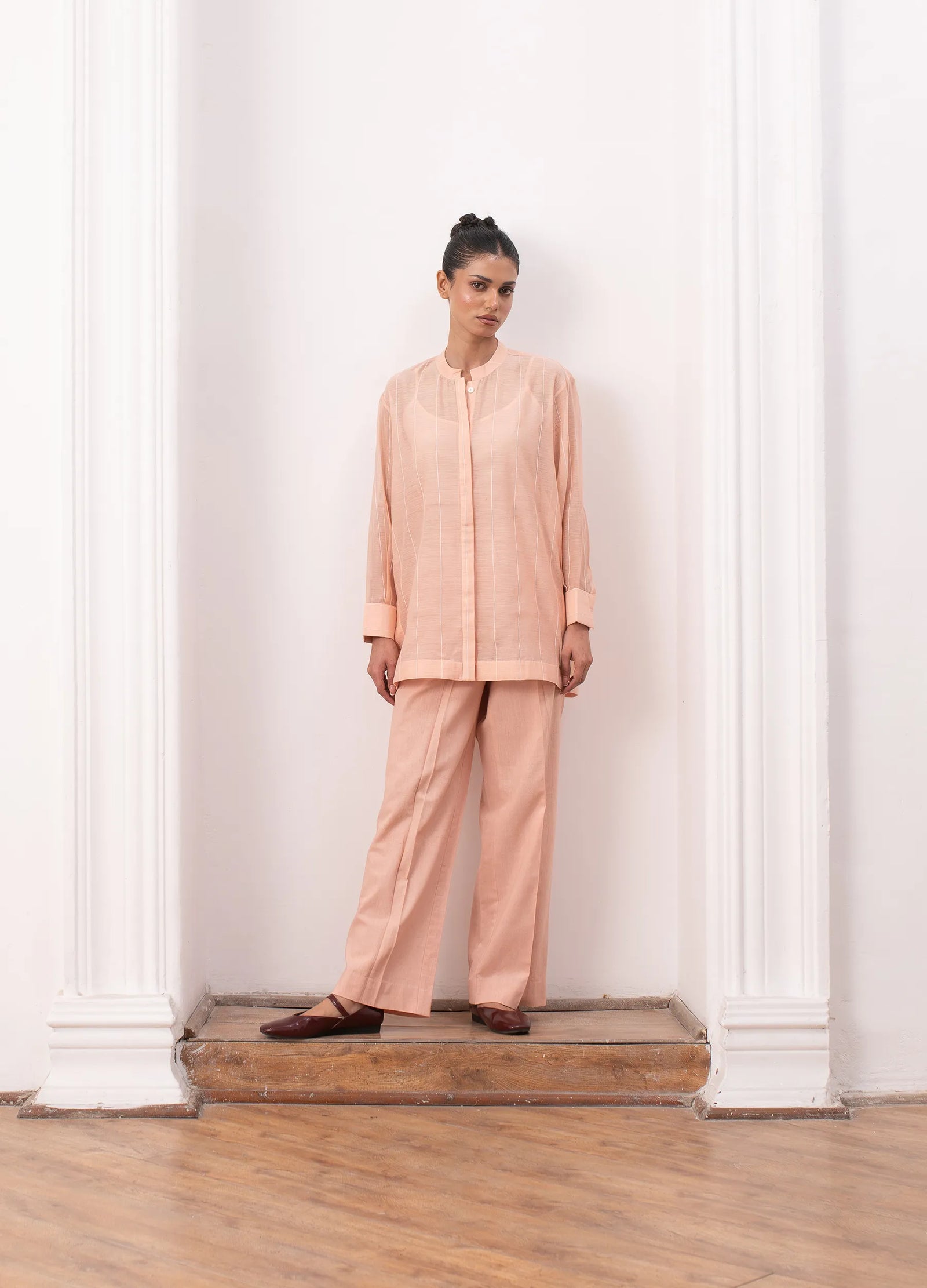 Peach co-ord with structured top and trousers Hiranya