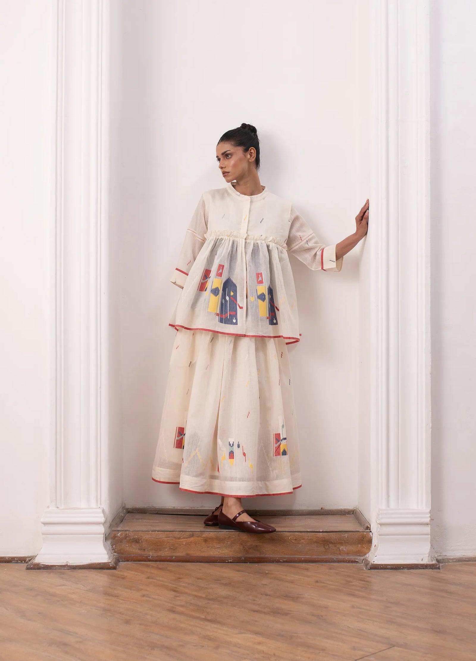 Ivory overlay set with sheer layer and inner co-ord Hiranya