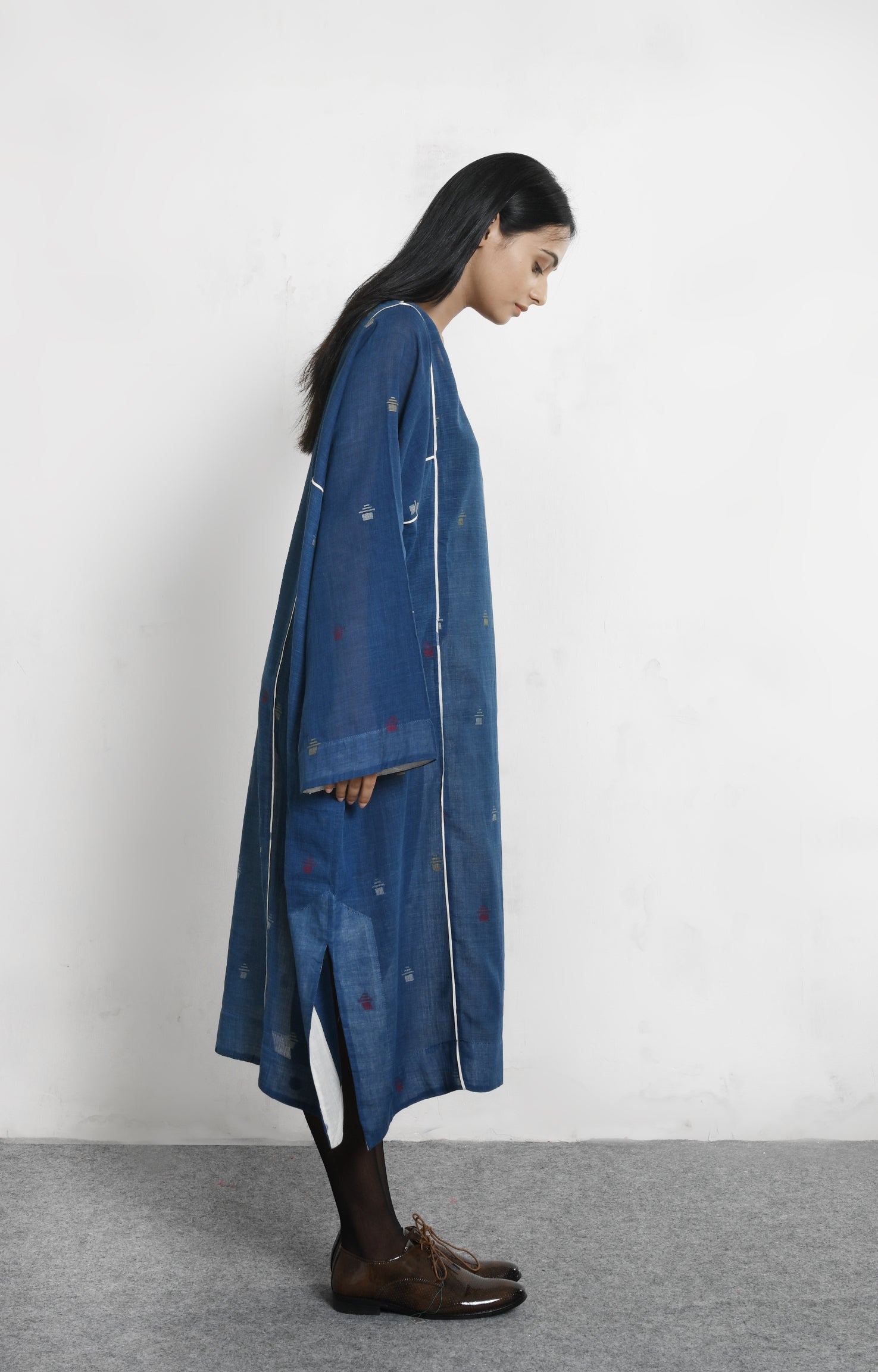 Indigo khadi jamdani phiran - handloom ethnic dress
