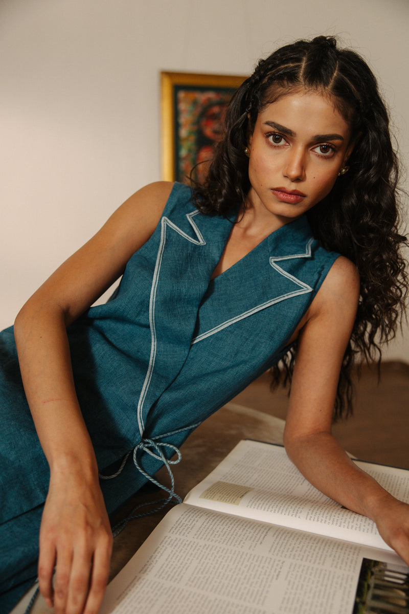 French blue linen co-ord set – The Simone Set - Hiranya