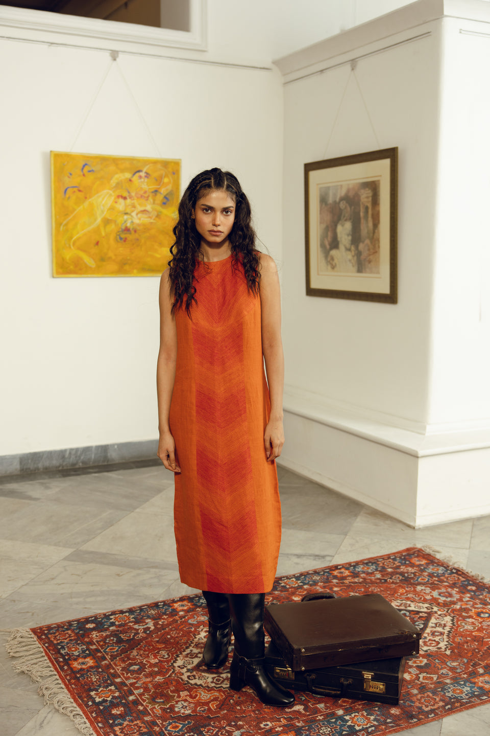 Orange sheath dress for women with a clean, elegant silhouette - Hiranya