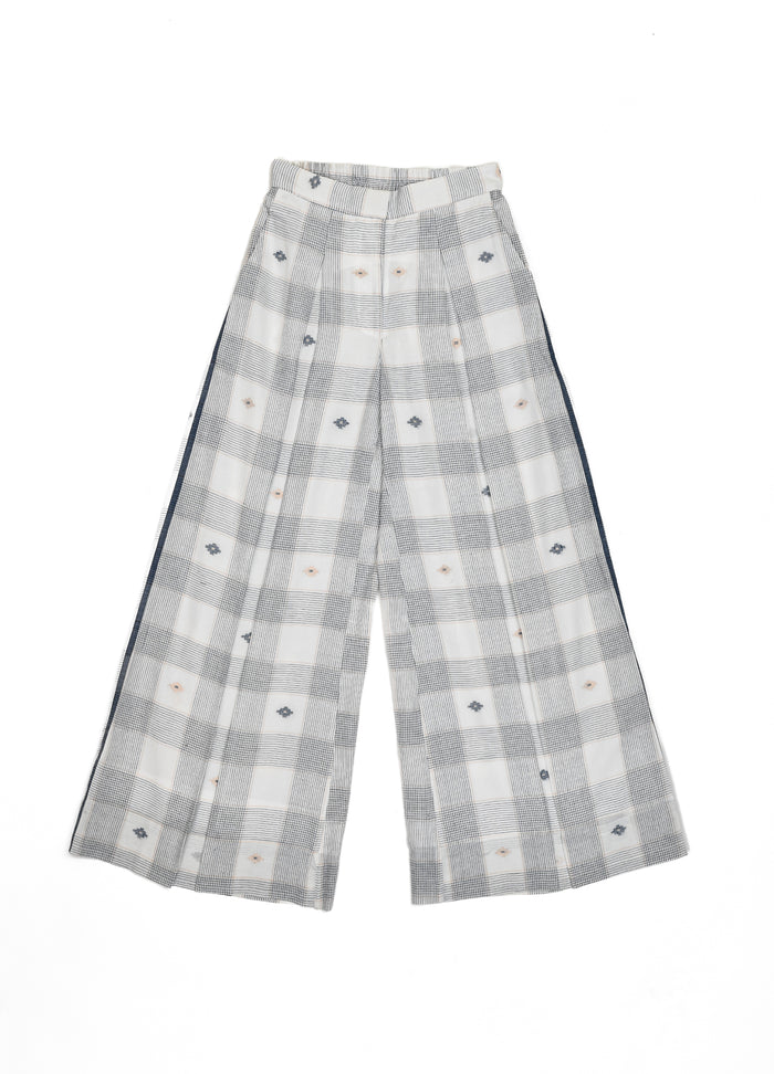Hannah Jamdani Trouser (White & Indigo)