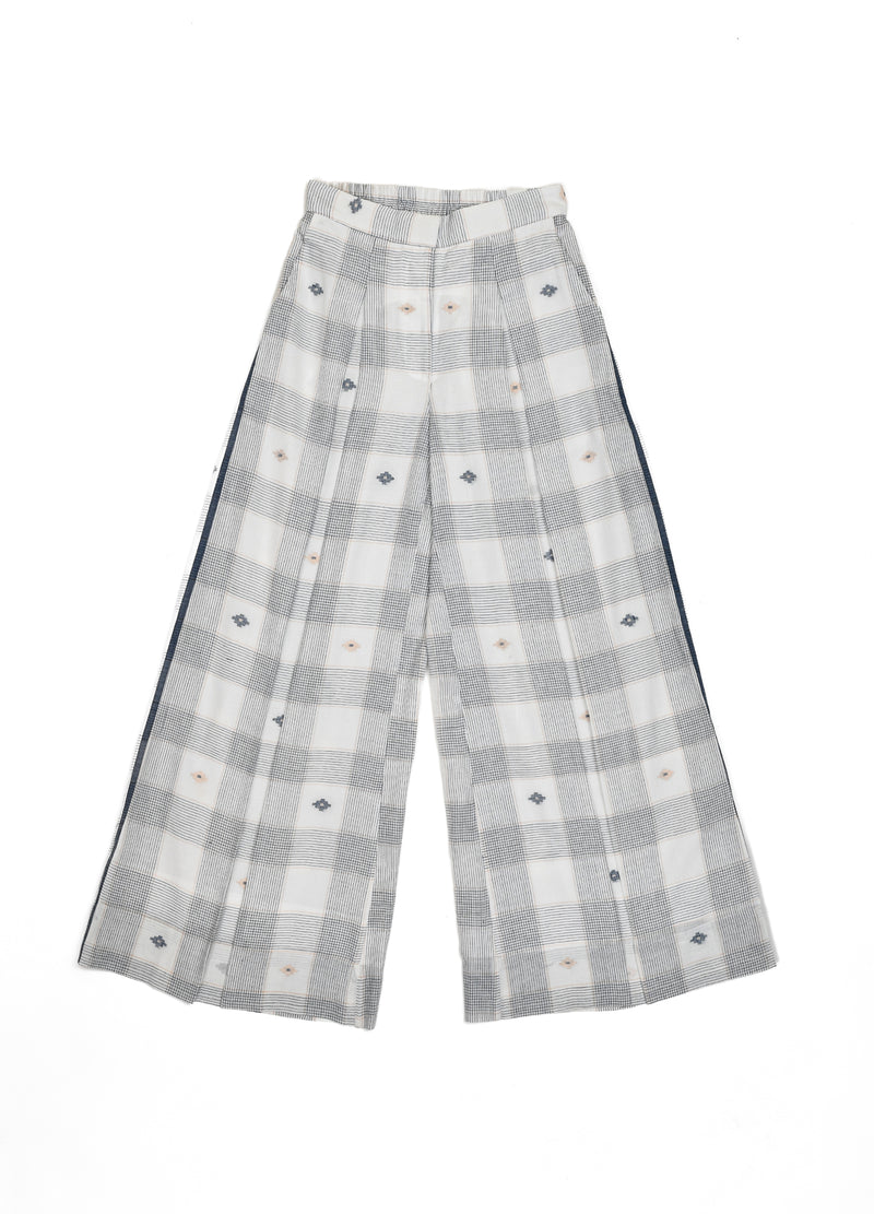 Hannah Jamdani Trouser (White & Indigo)