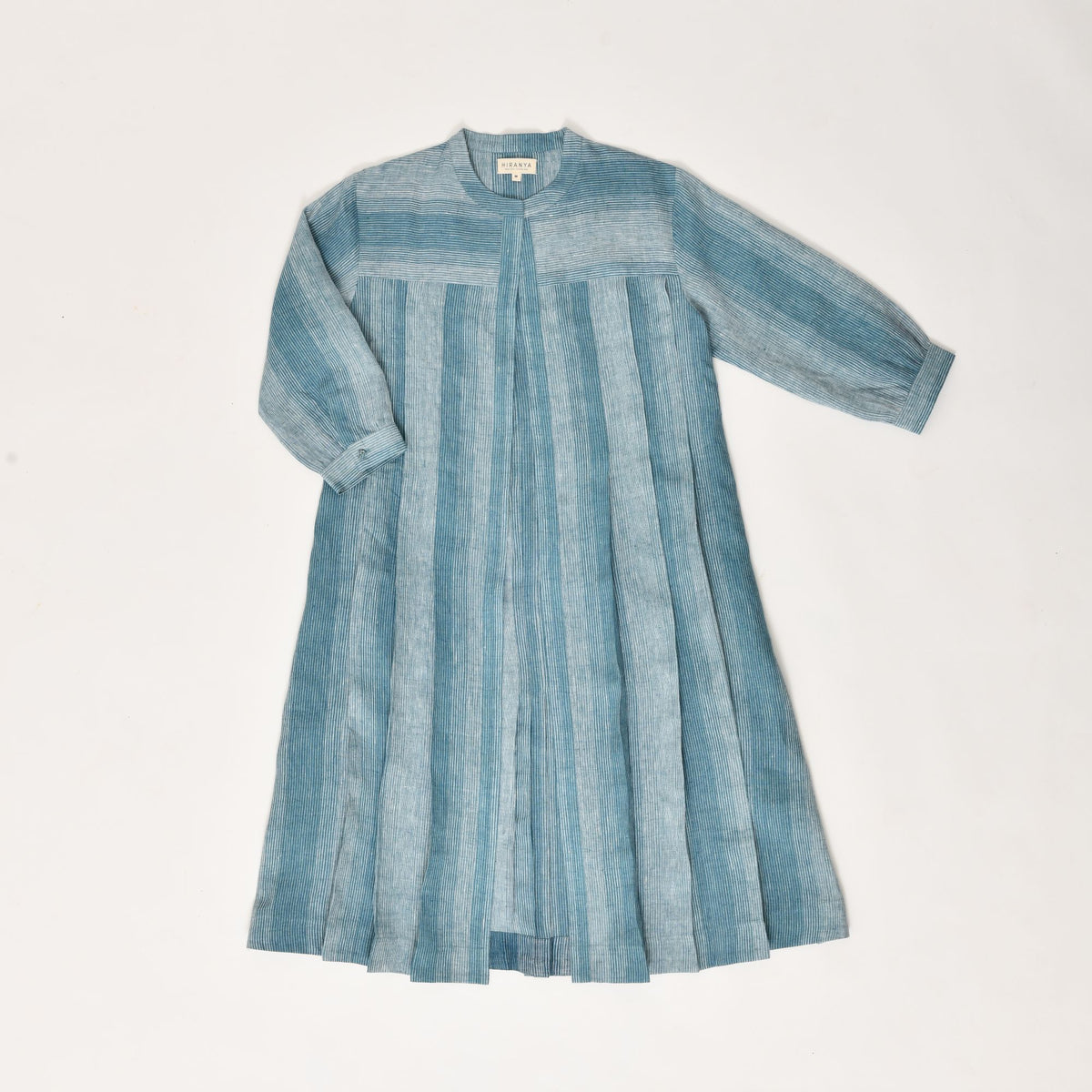 French blue linen pleated jacket & crop top co-ord set - Hiranya