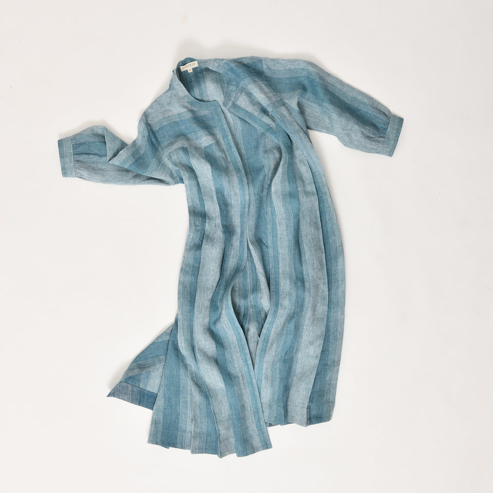 French blue linen pleated jacket & crop top co-ord set - Hiranya