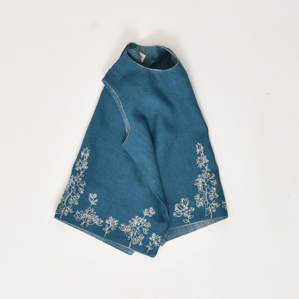 French blue linen pleated jacket & crop top co-ord set - Hiranya