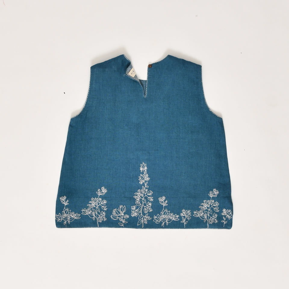 French blue linen pleated jacket & crop top co-ord set - Hiranya