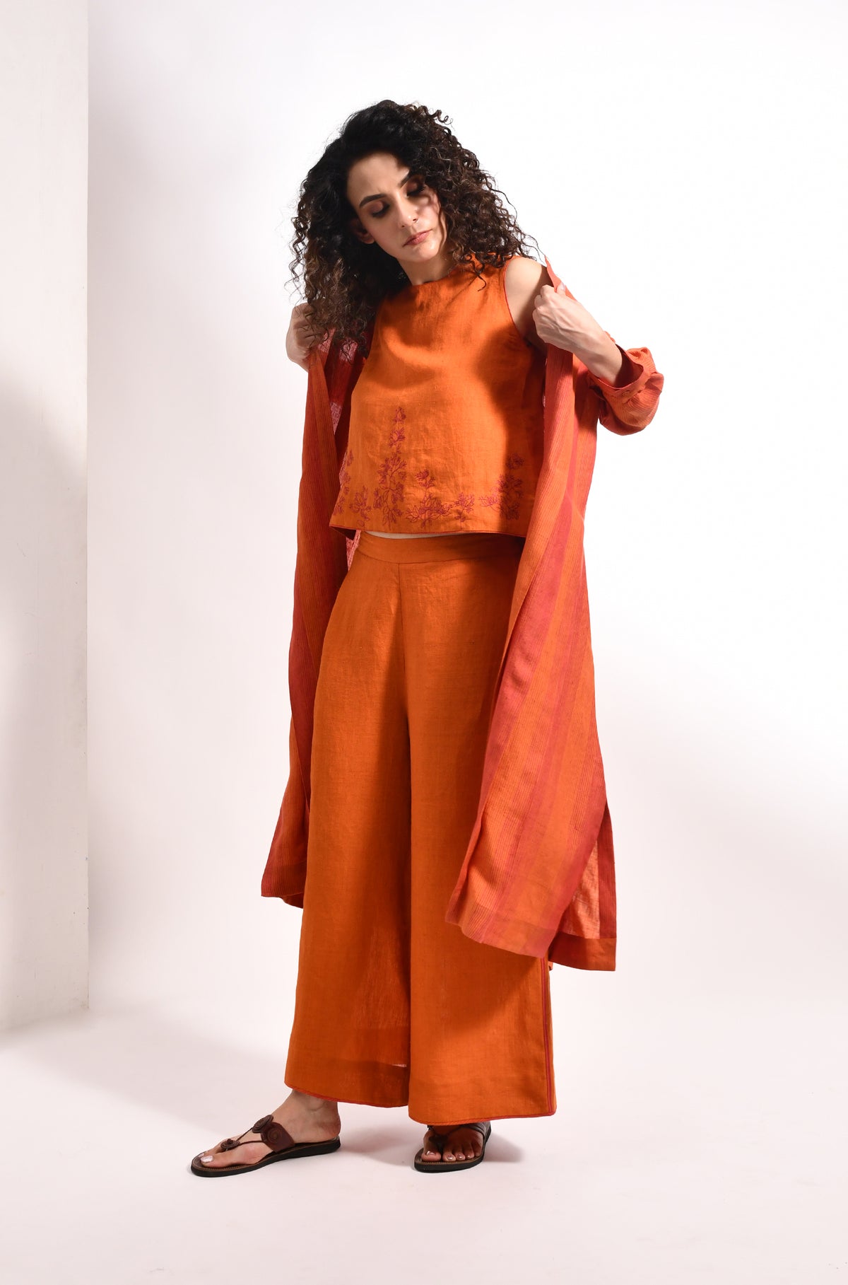 Amber orange linen jacket co-ord set for women - Hiranya