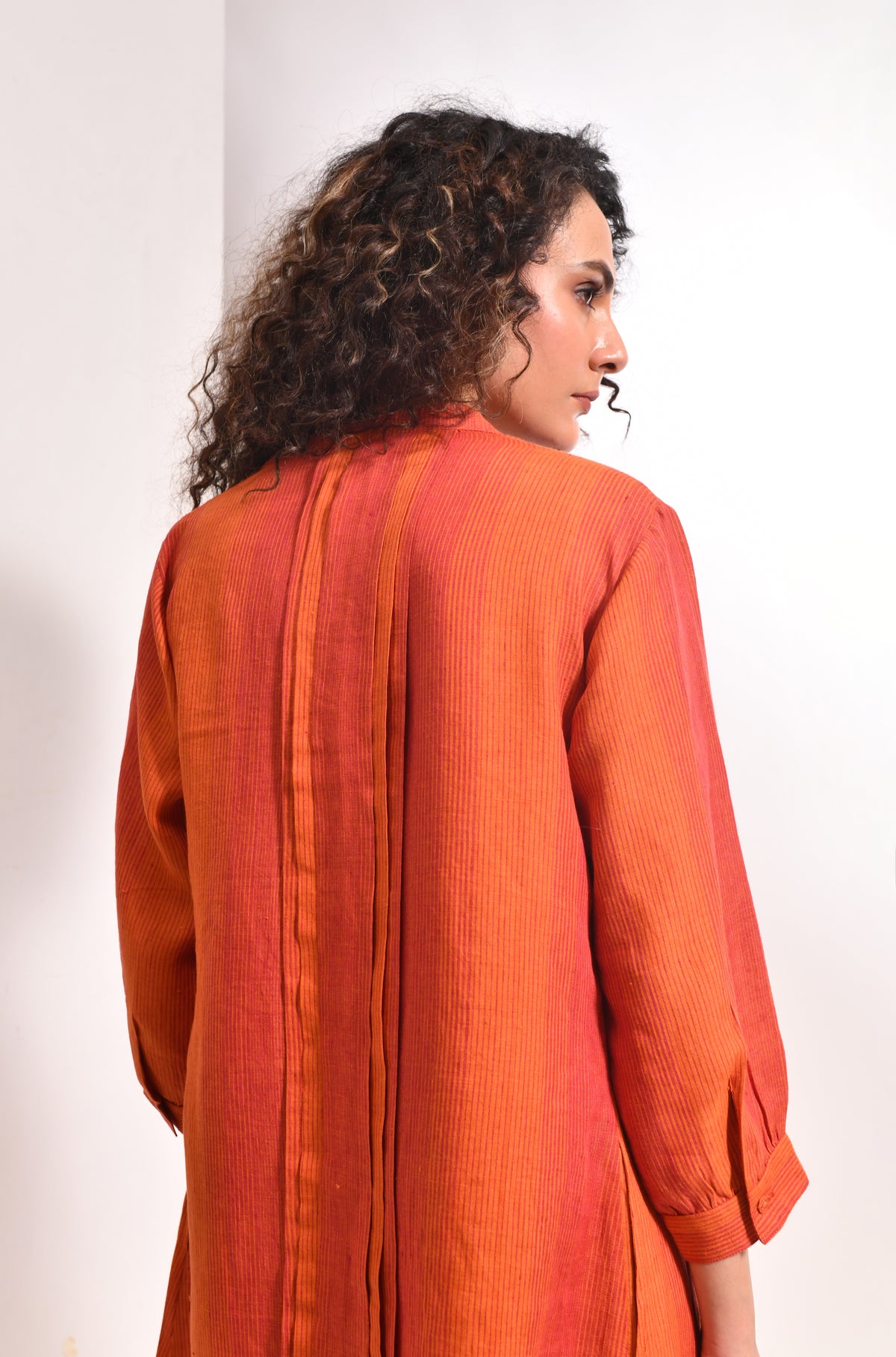 Amber orange linen jacket co-ord set for women - Hiranya