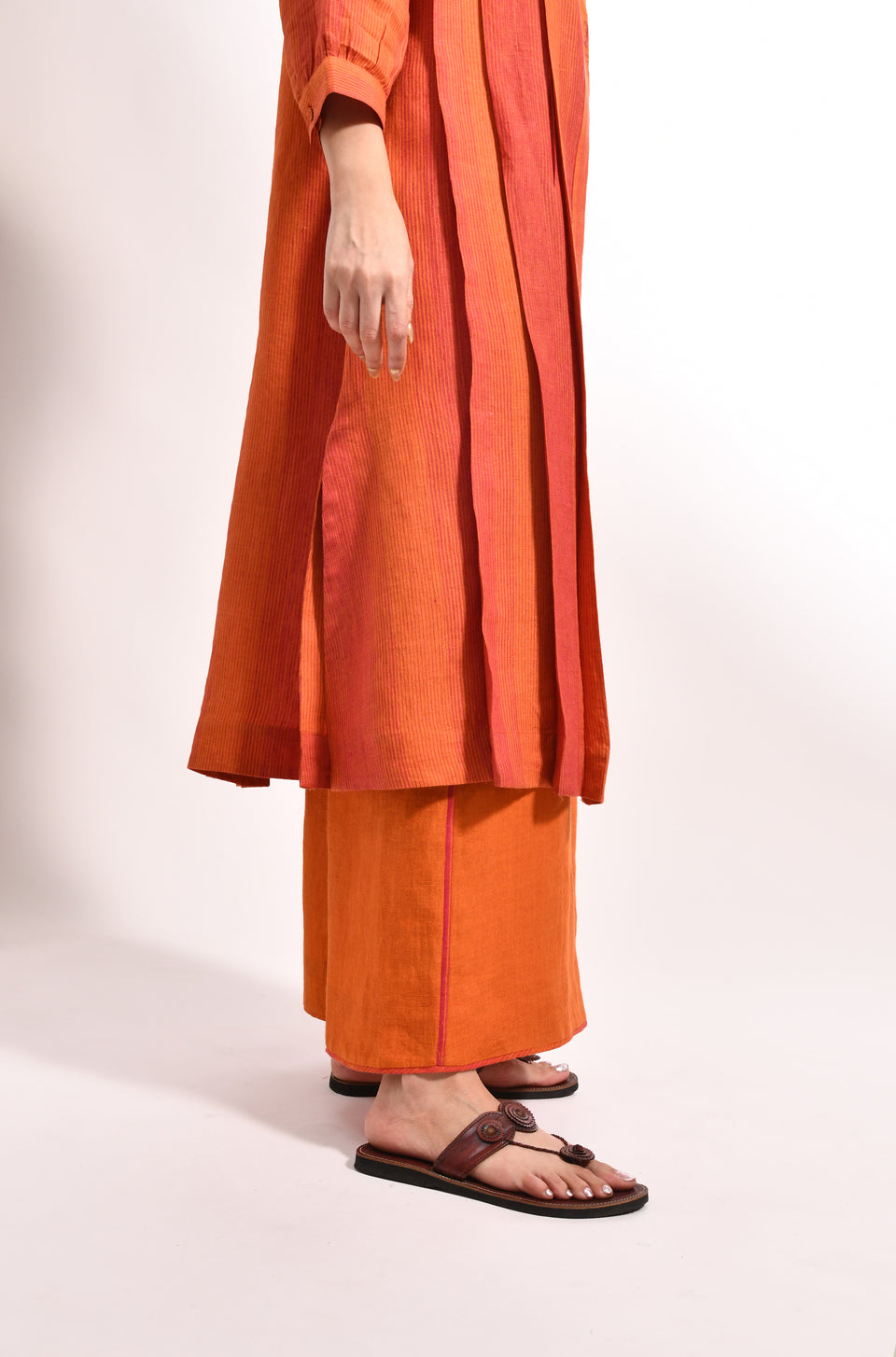 Amber orange linen jacket co-ord set for women - Hiranya