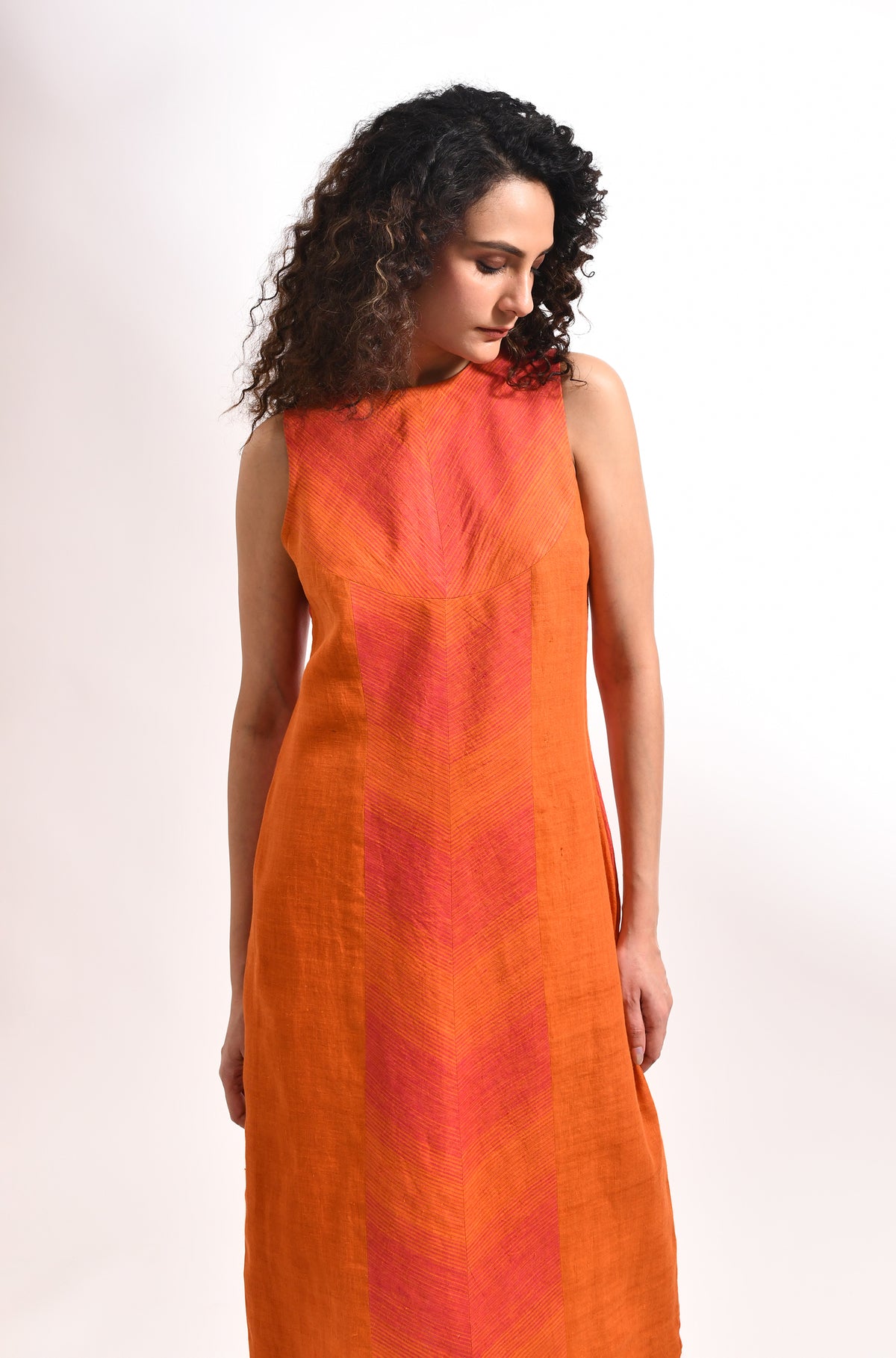 Orange sheath dress for women with a clean, elegant silhouette - Hiranya