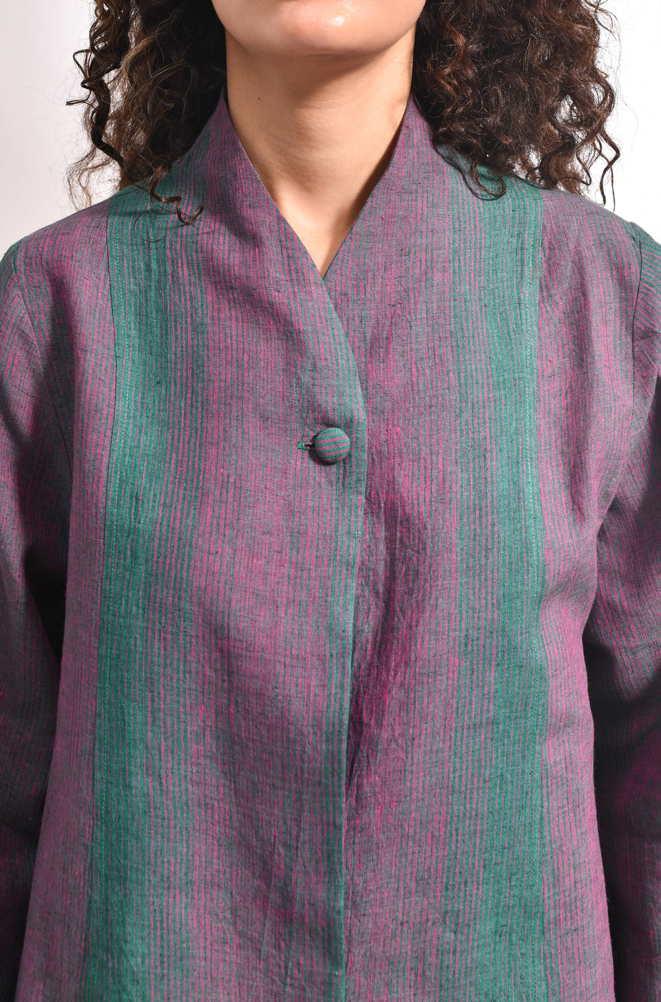 Forest green linen crop jacket & panel flared skirt set - Hiranya