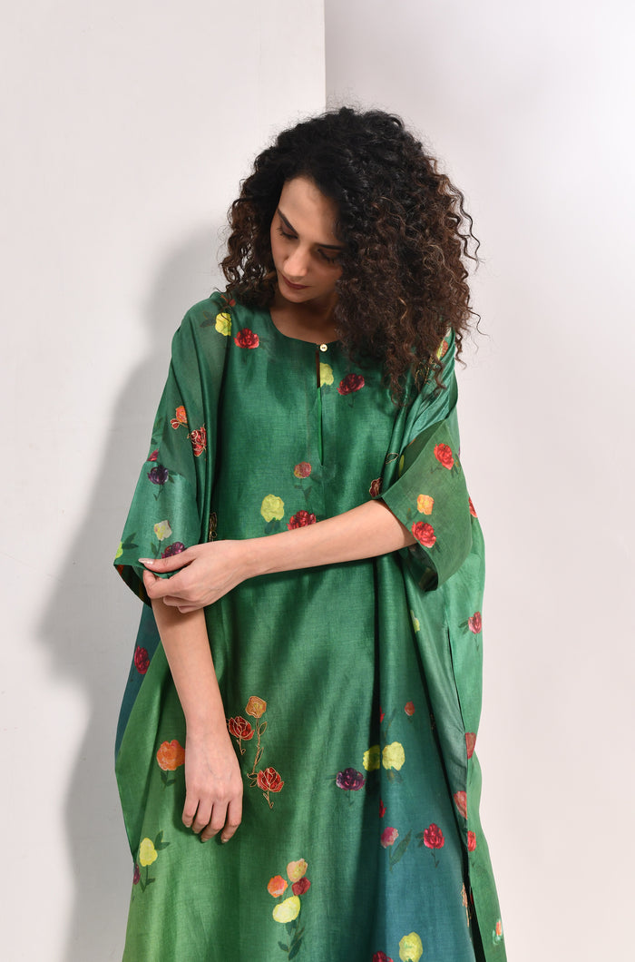 Stylish green floral kaftan outfit for women