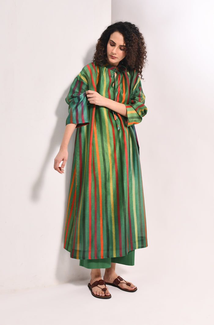 Emerald striped chanderi kaftan set