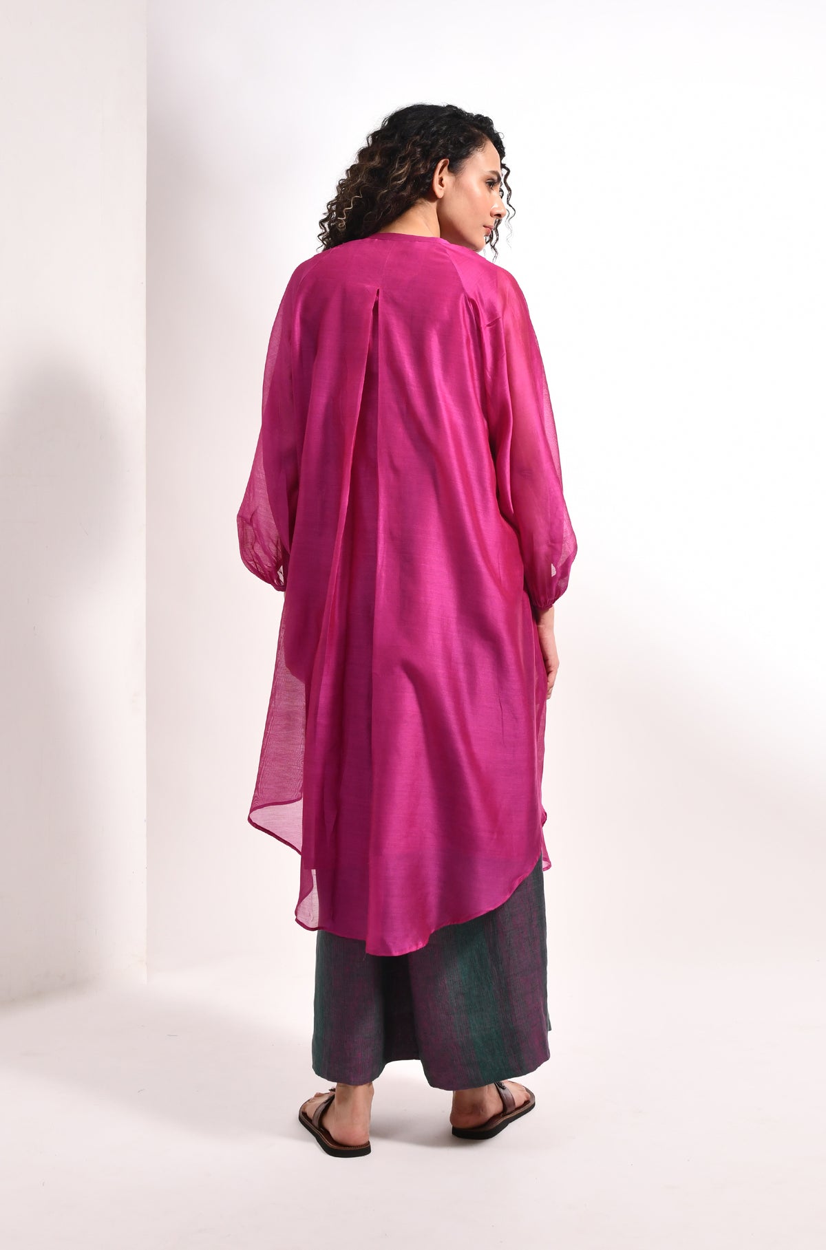 Mauve chanderi balloon sleeve kurta set