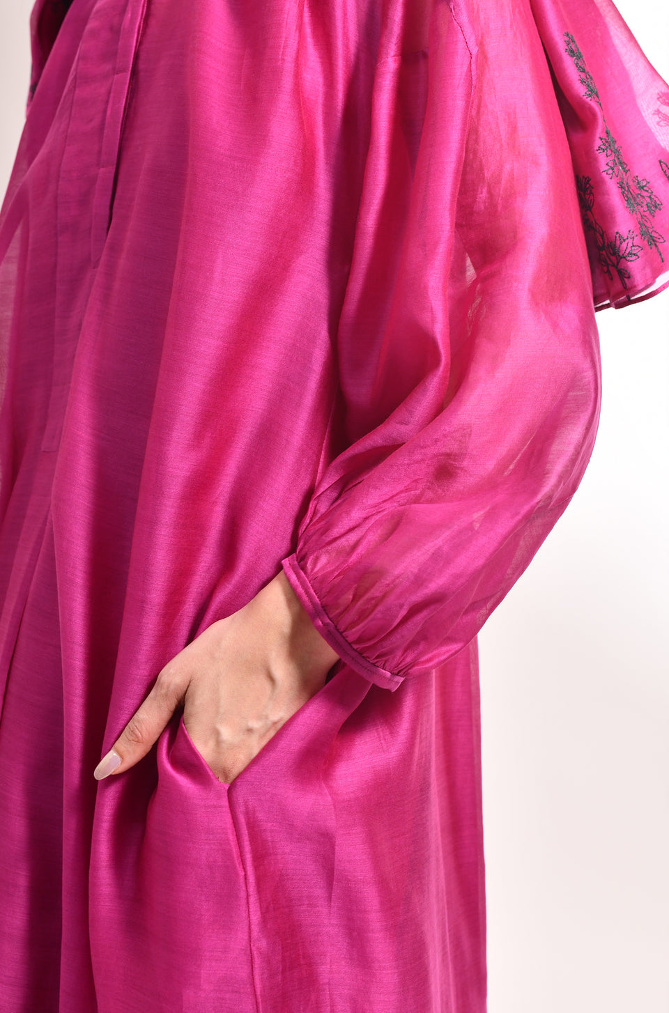 Mauve chanderi balloon sleeve kurta set