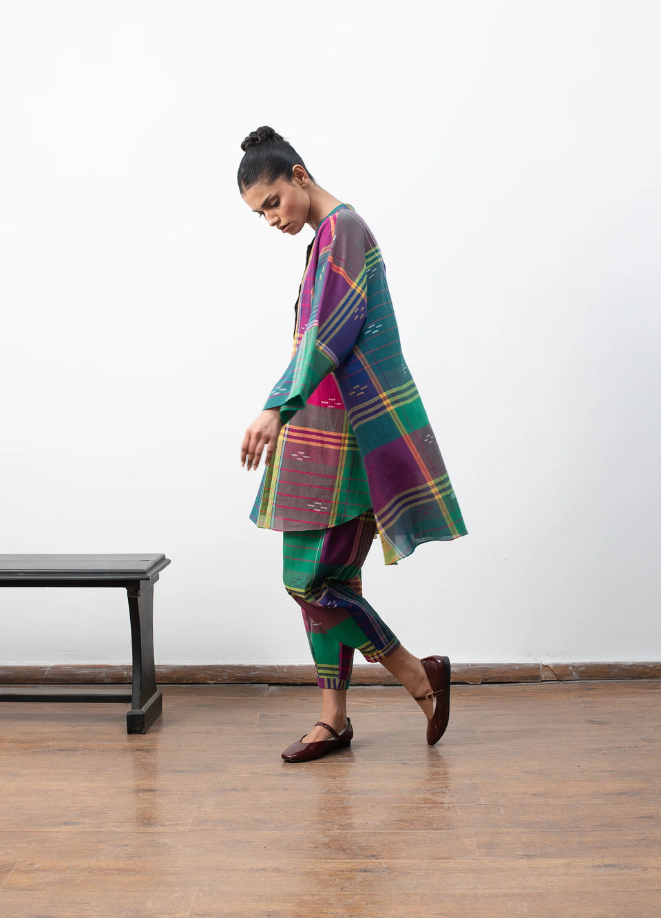 Madras checks co-ord with structured flare top and trousers - Hiranya