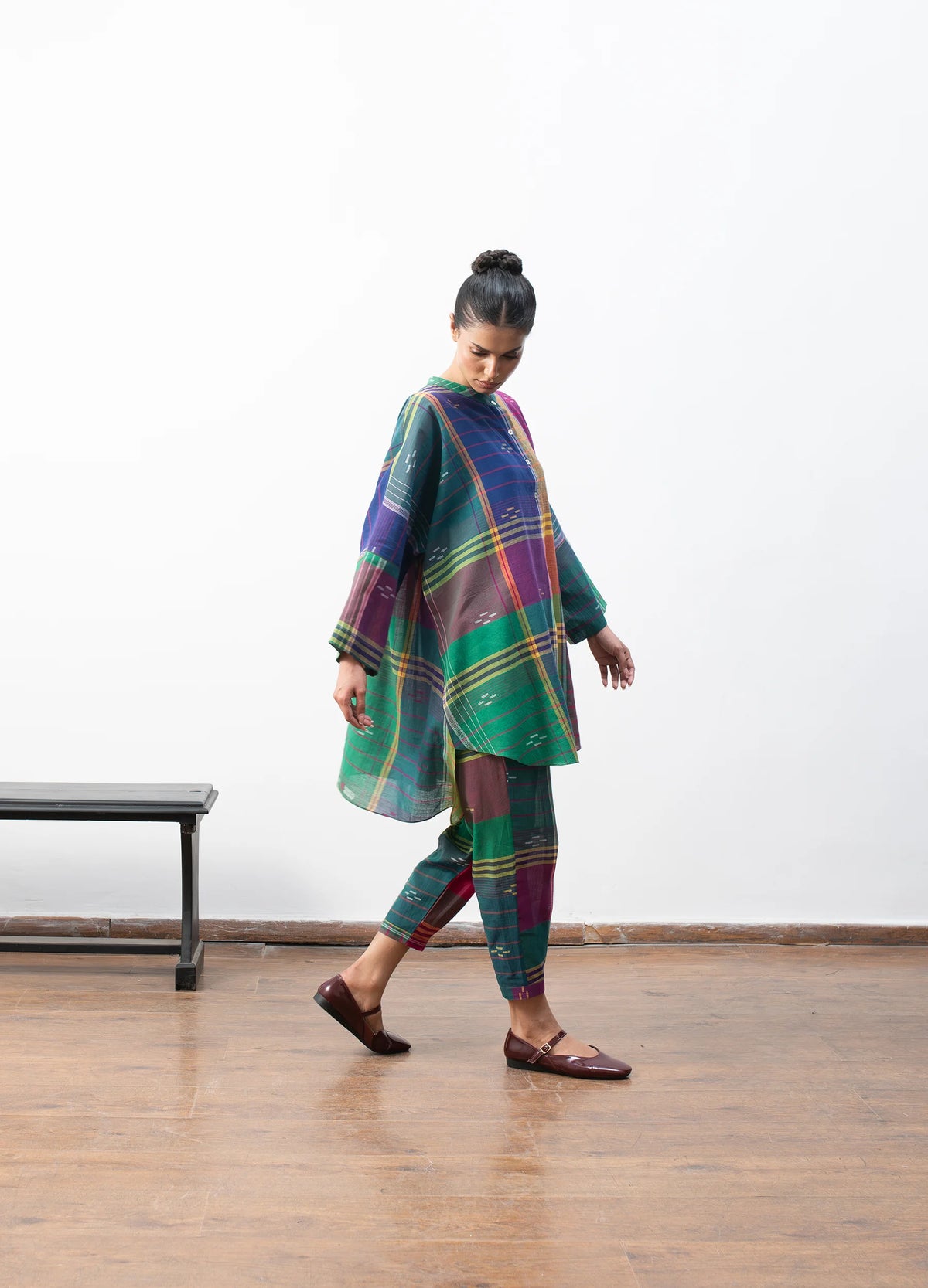 Madras checks co-ord with structured flare top and trousers - Hiranya