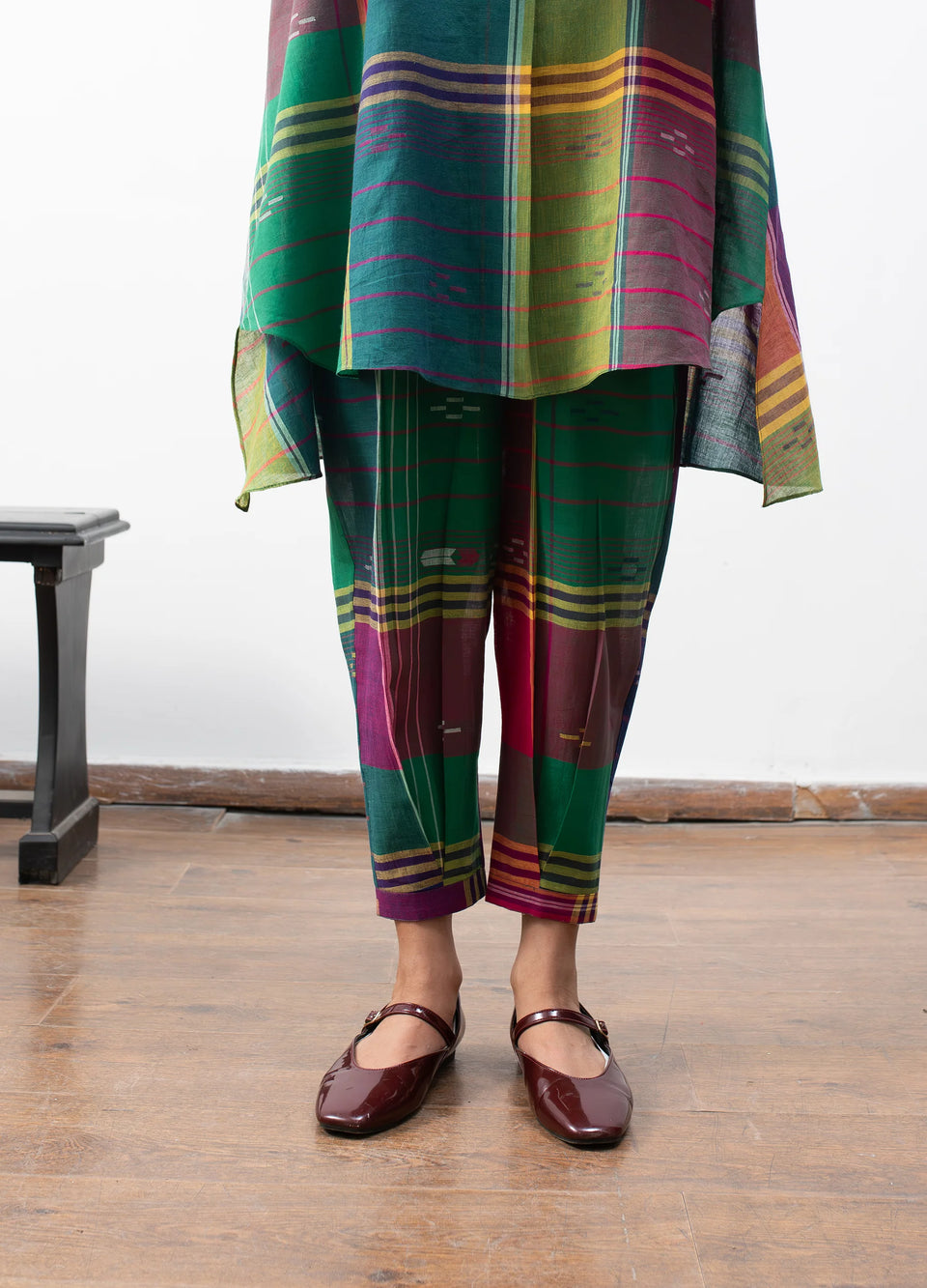 Madras checks co-ord with structured flare top and trousers - Hiranya