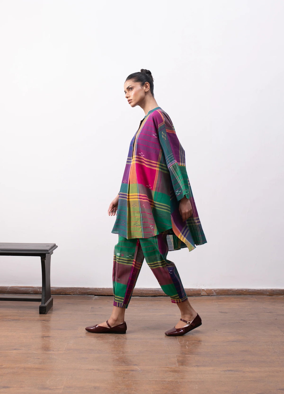 Madras checks co-ord with structured flare top and trousers - Hiranya