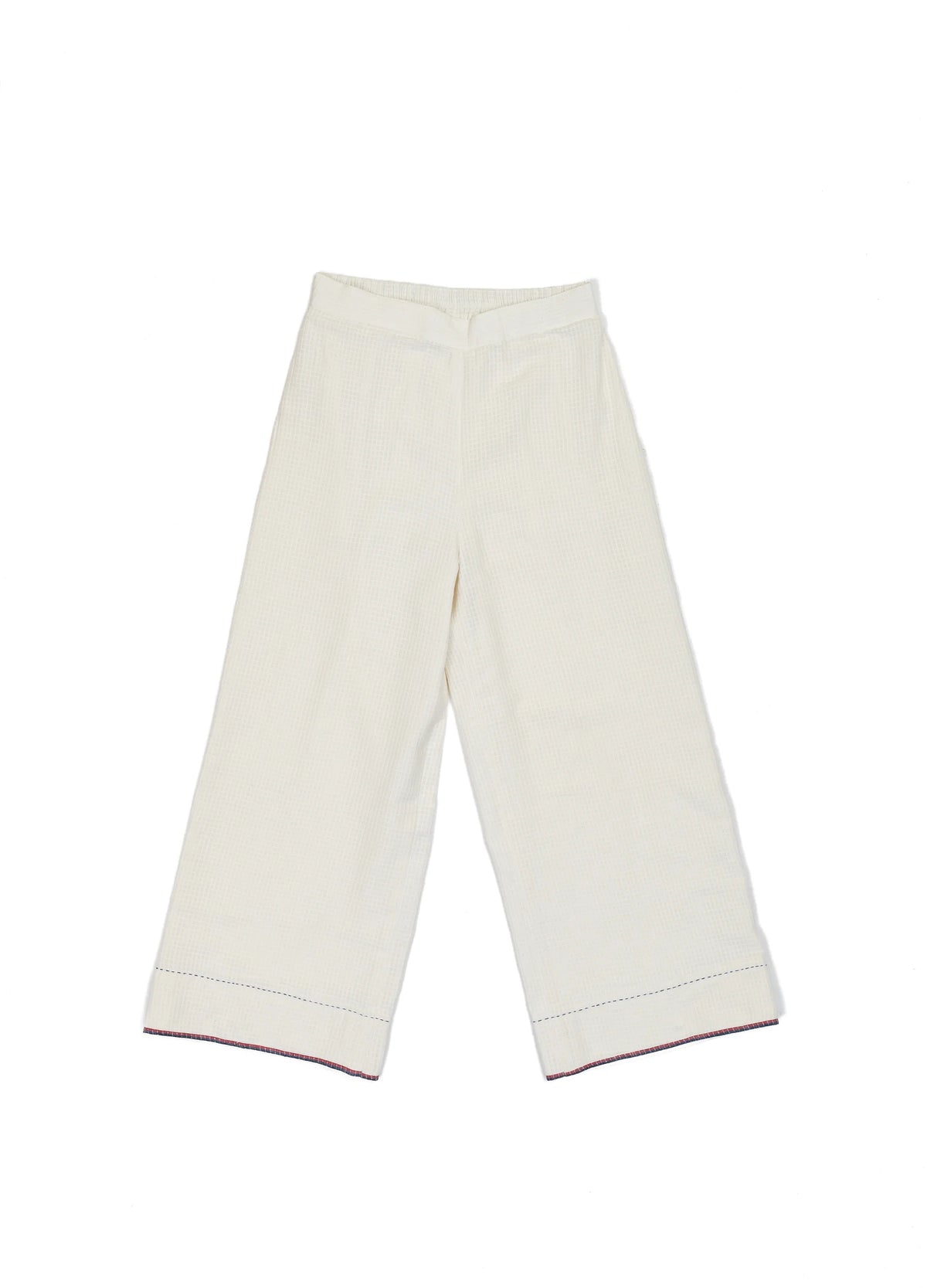 White and indigo jamdani co-ord set with relaxed kurta top and trousers -Hiranya