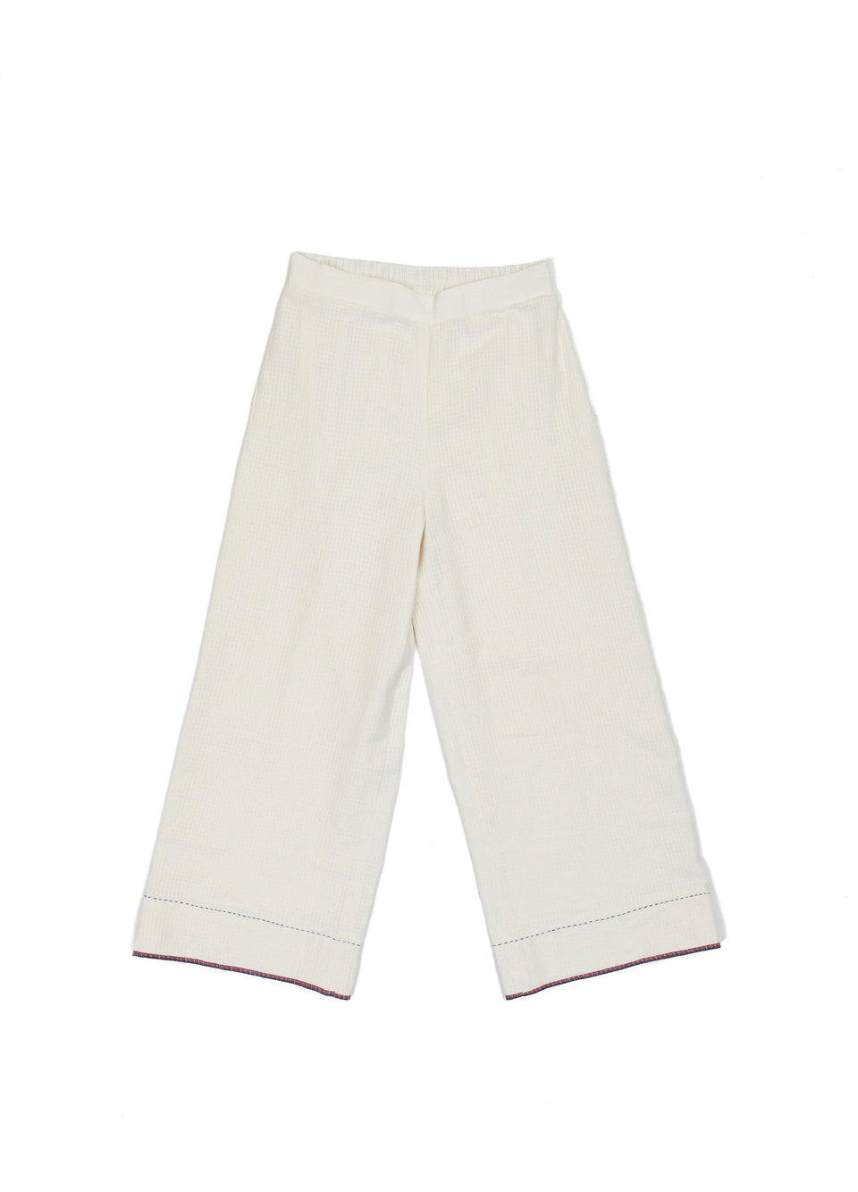 White and indigo jamdani co-ord set with relaxed kurta top and trousers -Hiranya