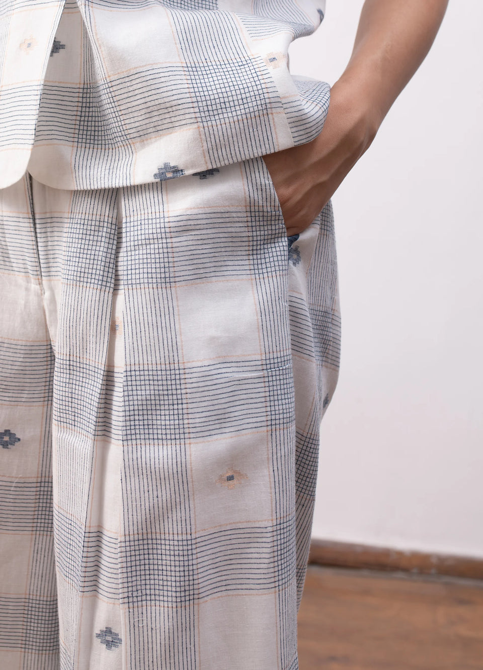 White and indigo co-ord with waistcoat and trousers- Hiranya