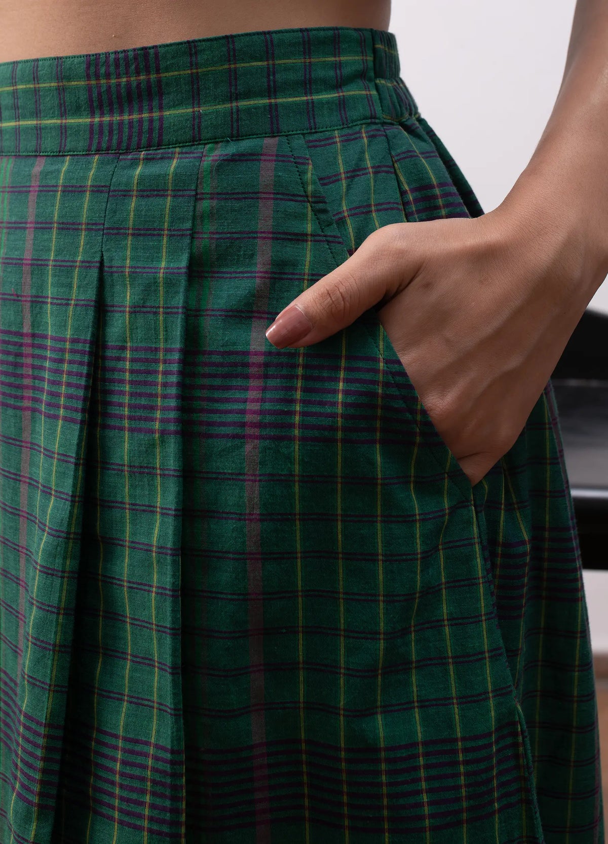 Madras checks layered set with jacket and skirt - Hiranya