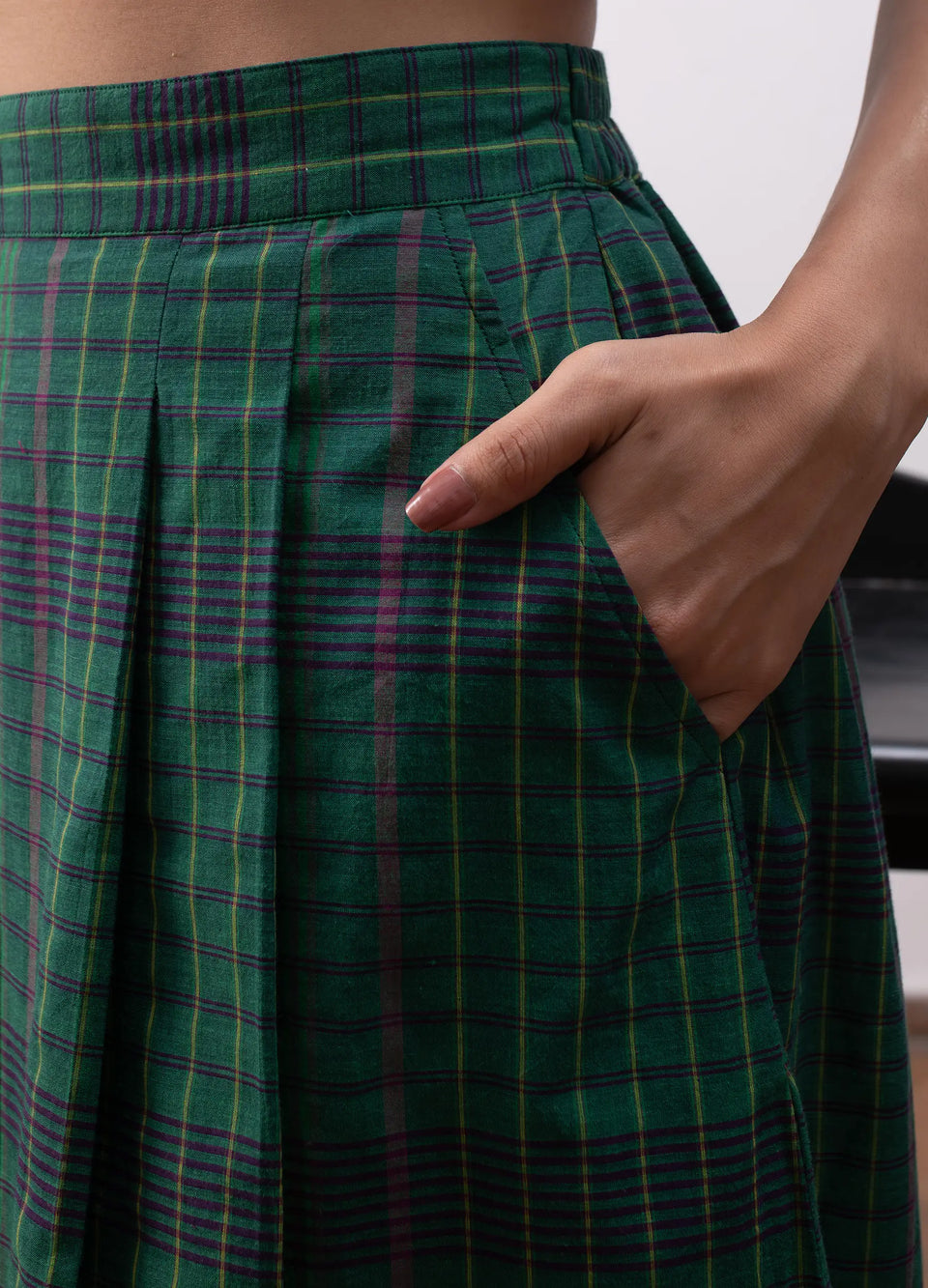 Madras checks layered set with jacket and skirt - Hiranya