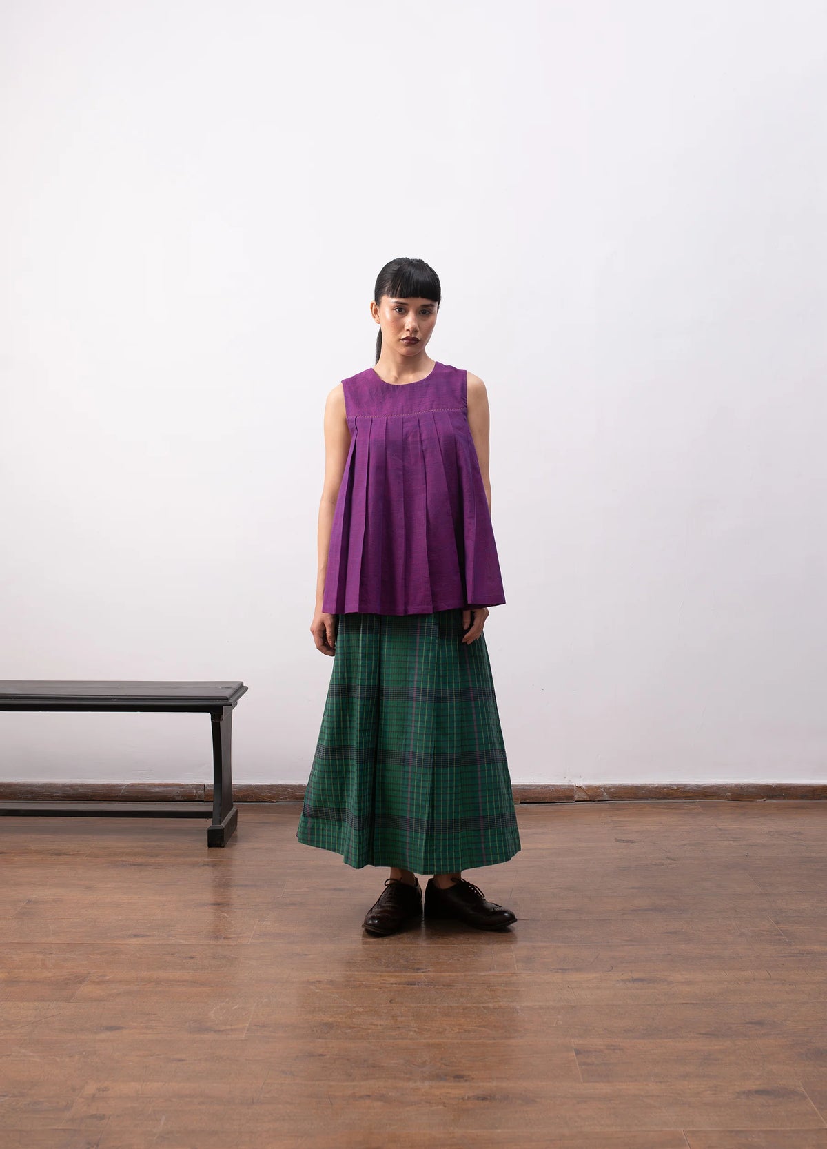 Madras checks layered set with jacket and skirt - Hiranya