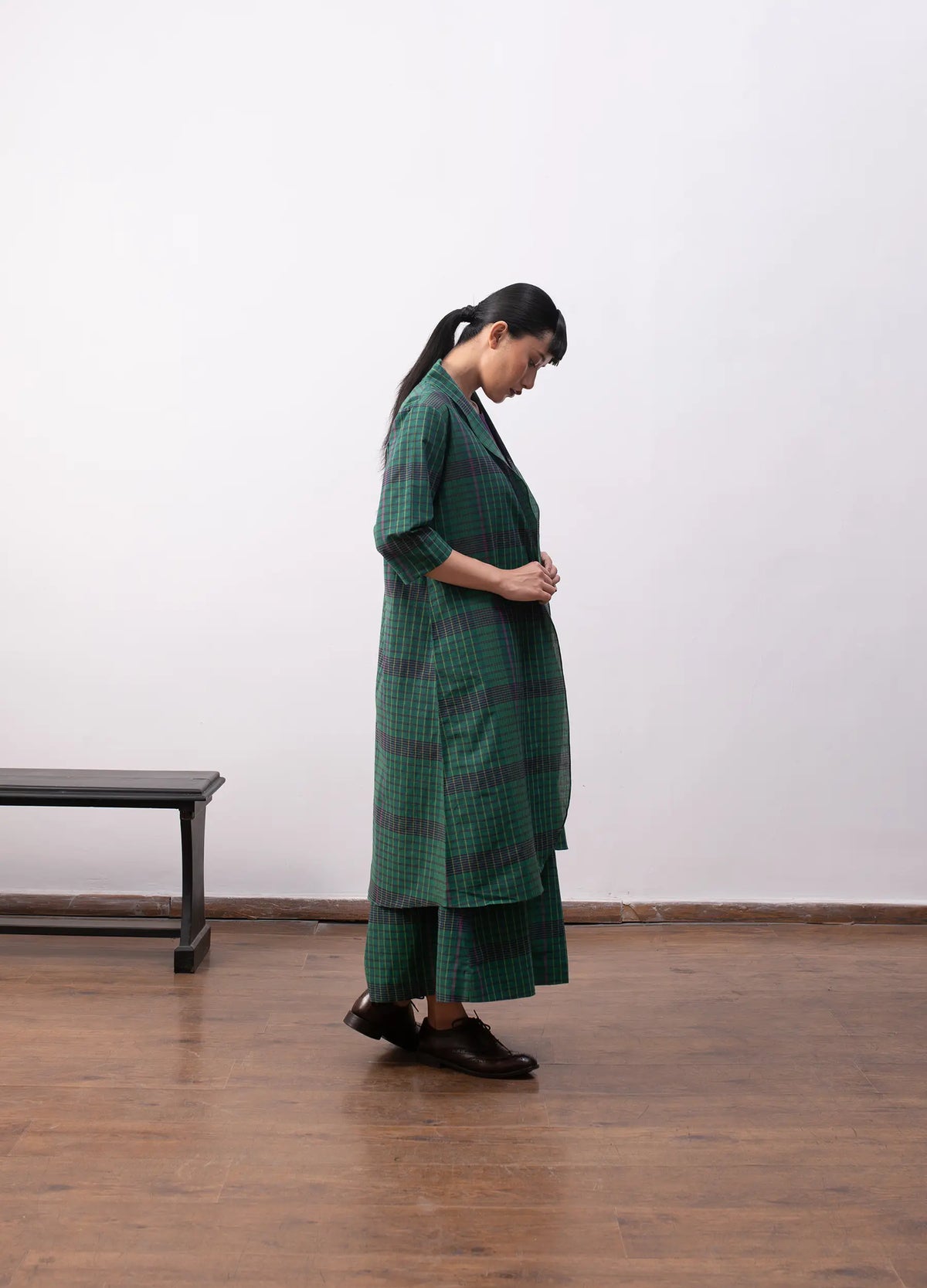 Madras checks layered set with jacket and skirt - Hiranya