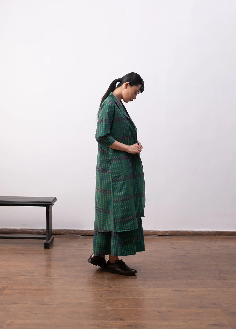 Madras checks layered set with jacket and skirt - Hiranya