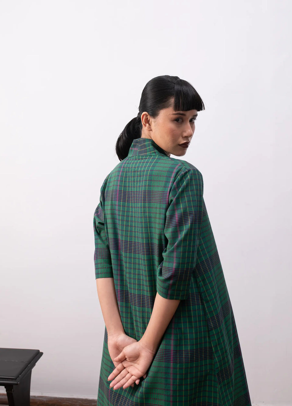 Madras checks layered set with jacket and skirt - Hiranya