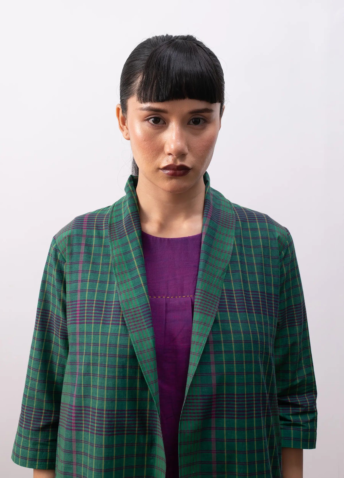 Madras checks layered set with jacket and skirt - Hiranya