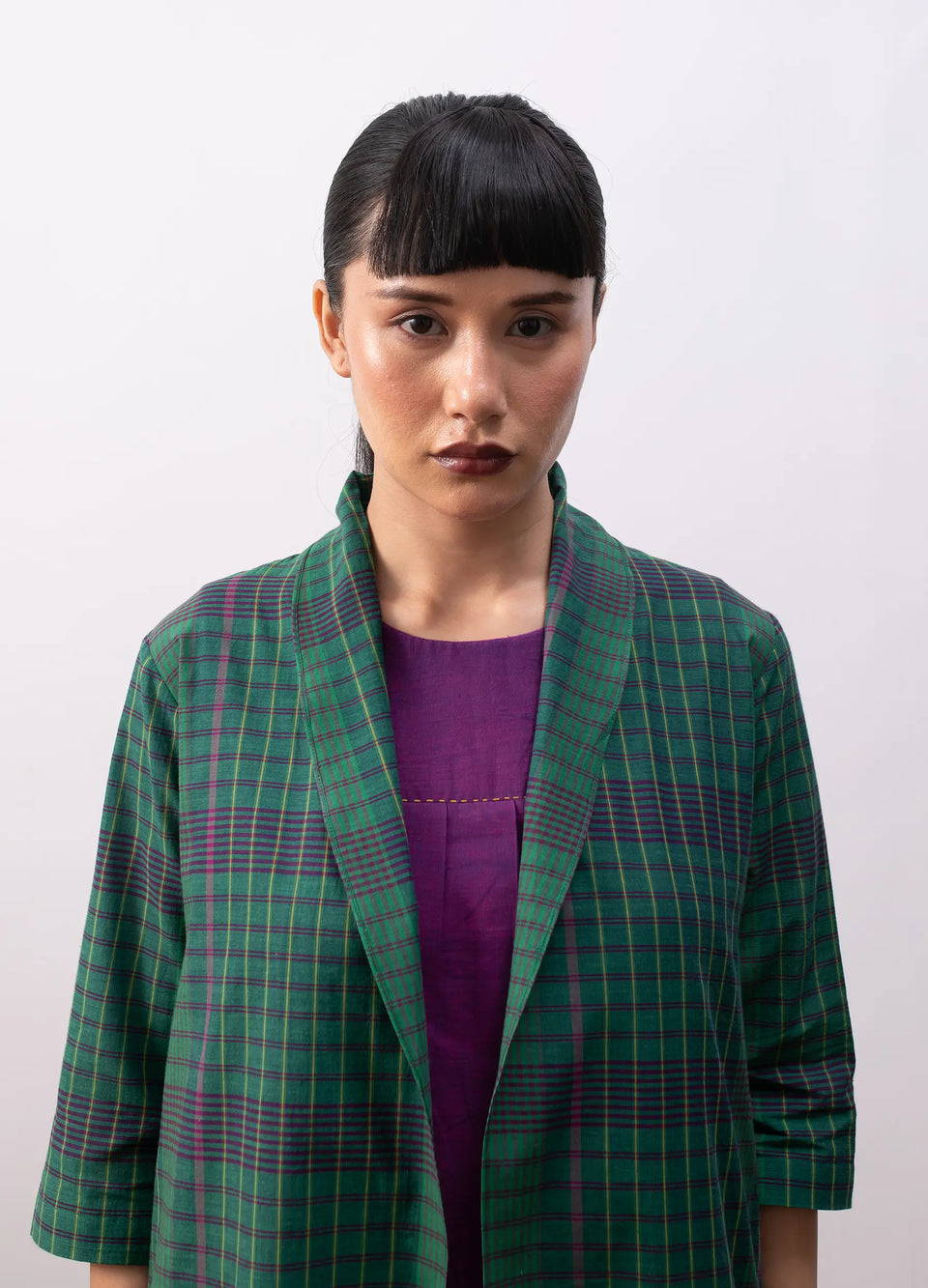 Madras checks layered set with jacket and skirt - Hiranya