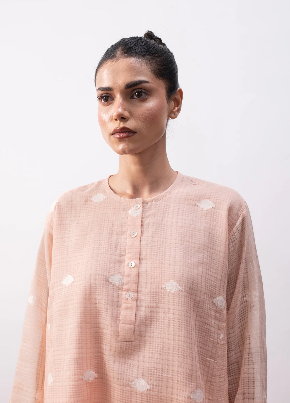 Peach co-ord set with relaxed kurta and wide-leg trousers - Hiranya