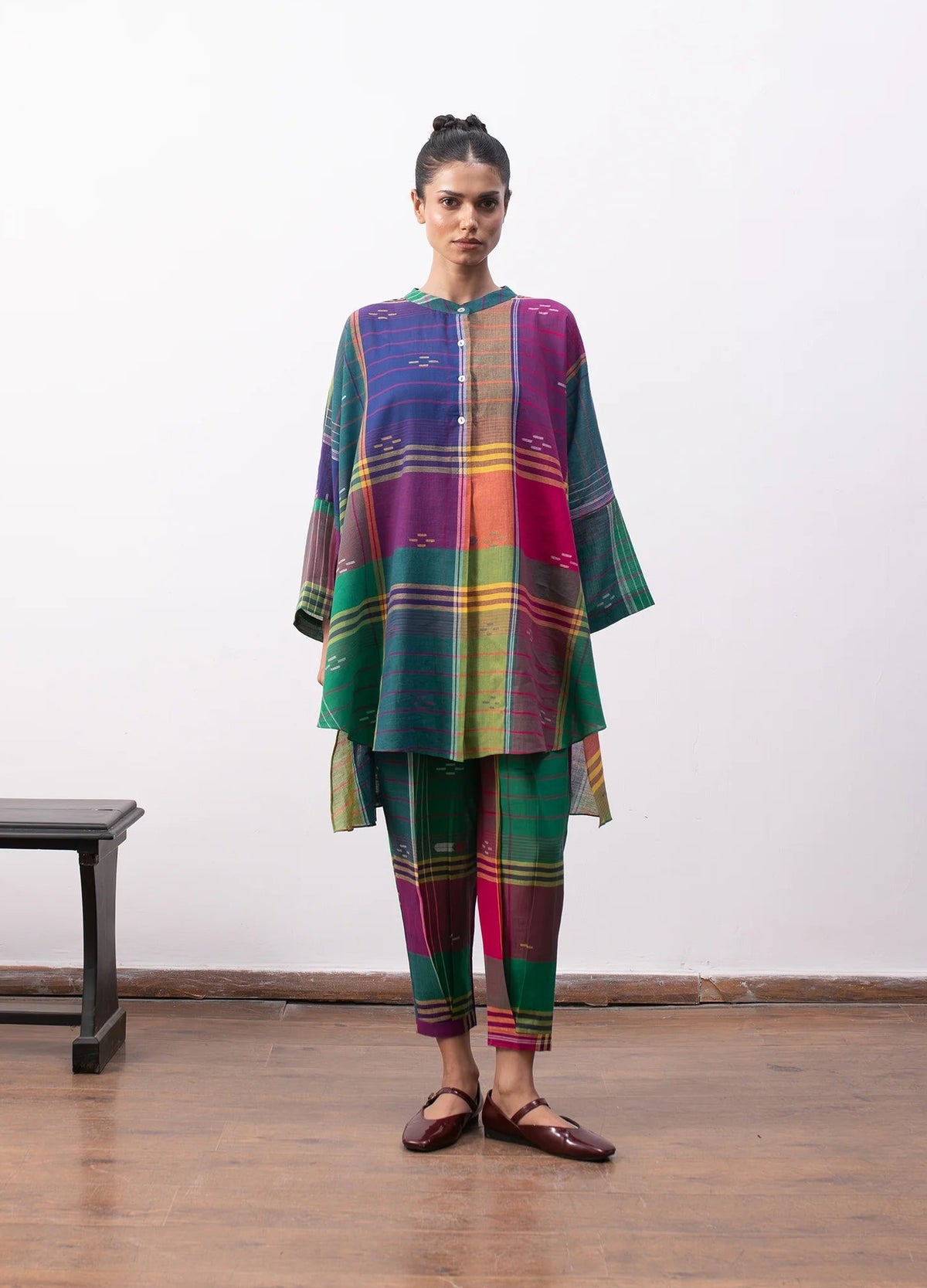 Madras checks co-ord with structured flare top and trousers - Hiranya