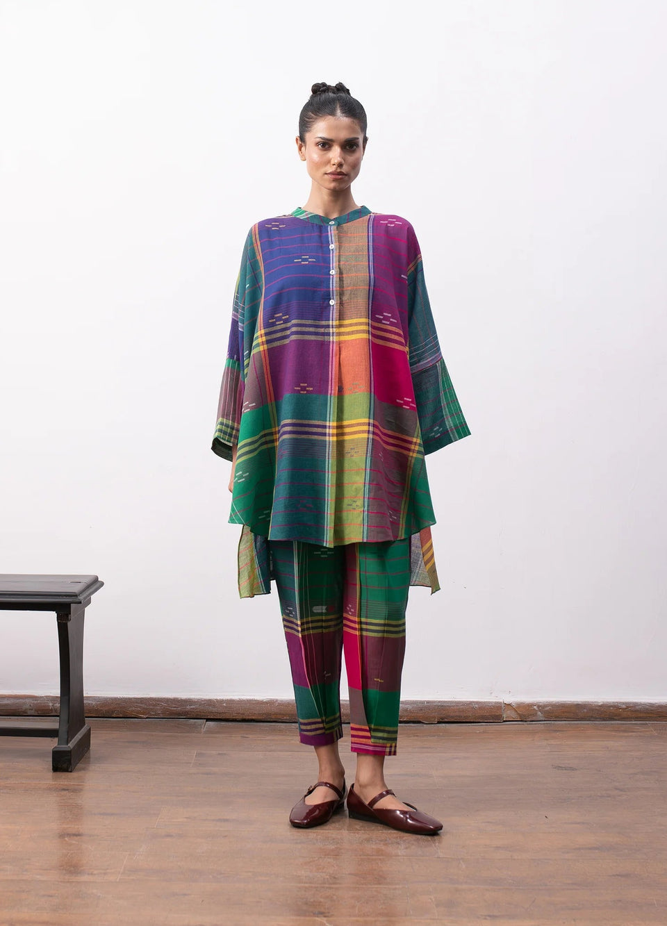 Madras checks co-ord with structured flare top and trousers - Hiranya