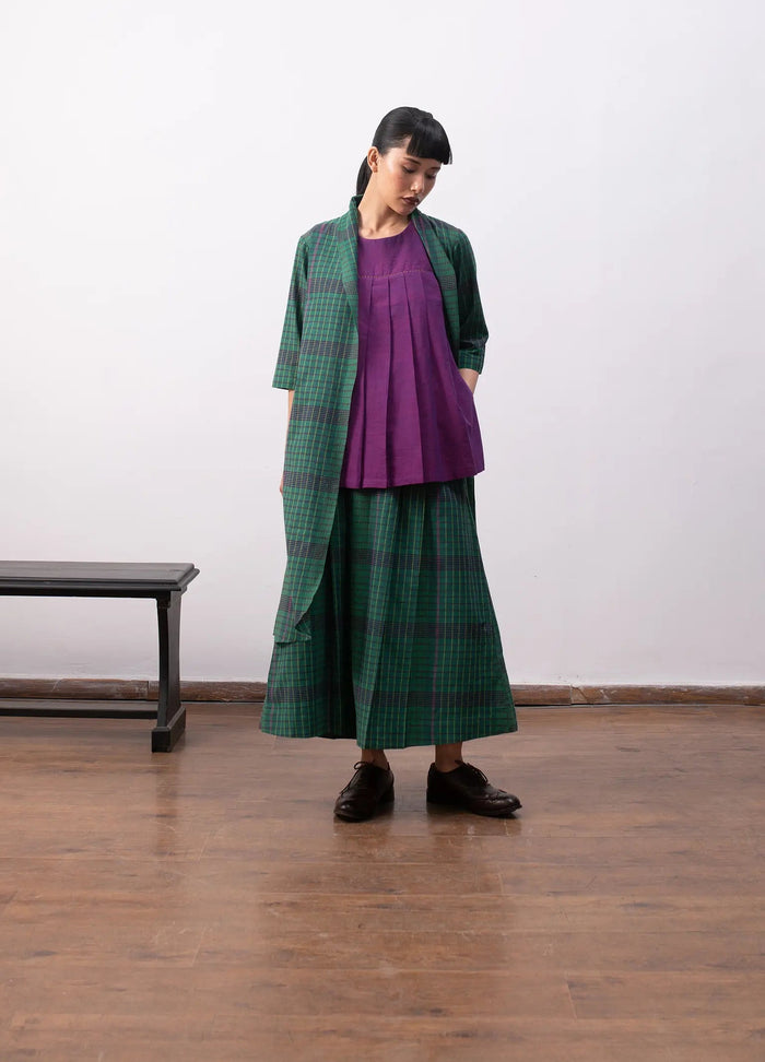 Madras checks layered set with jacket and skirt - Hiranya