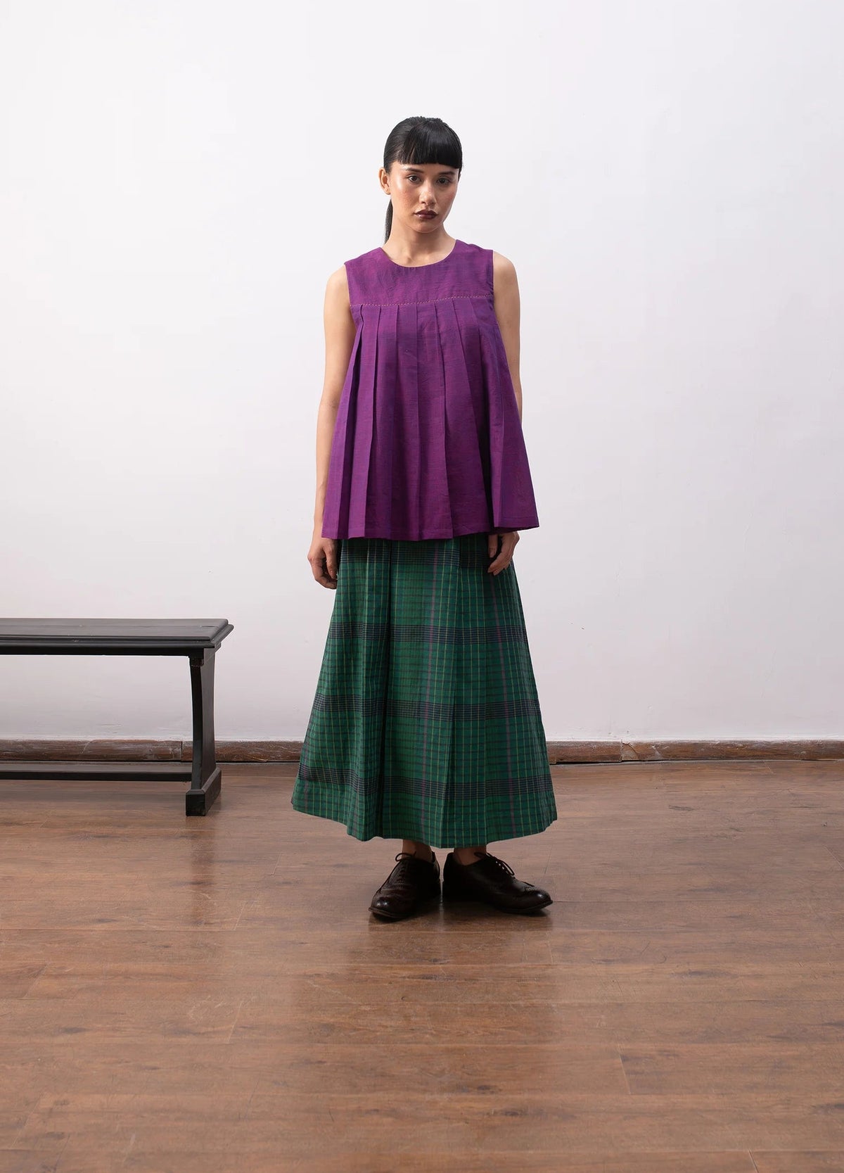 Madras checks layered set with jacket and skirt - Hiranya