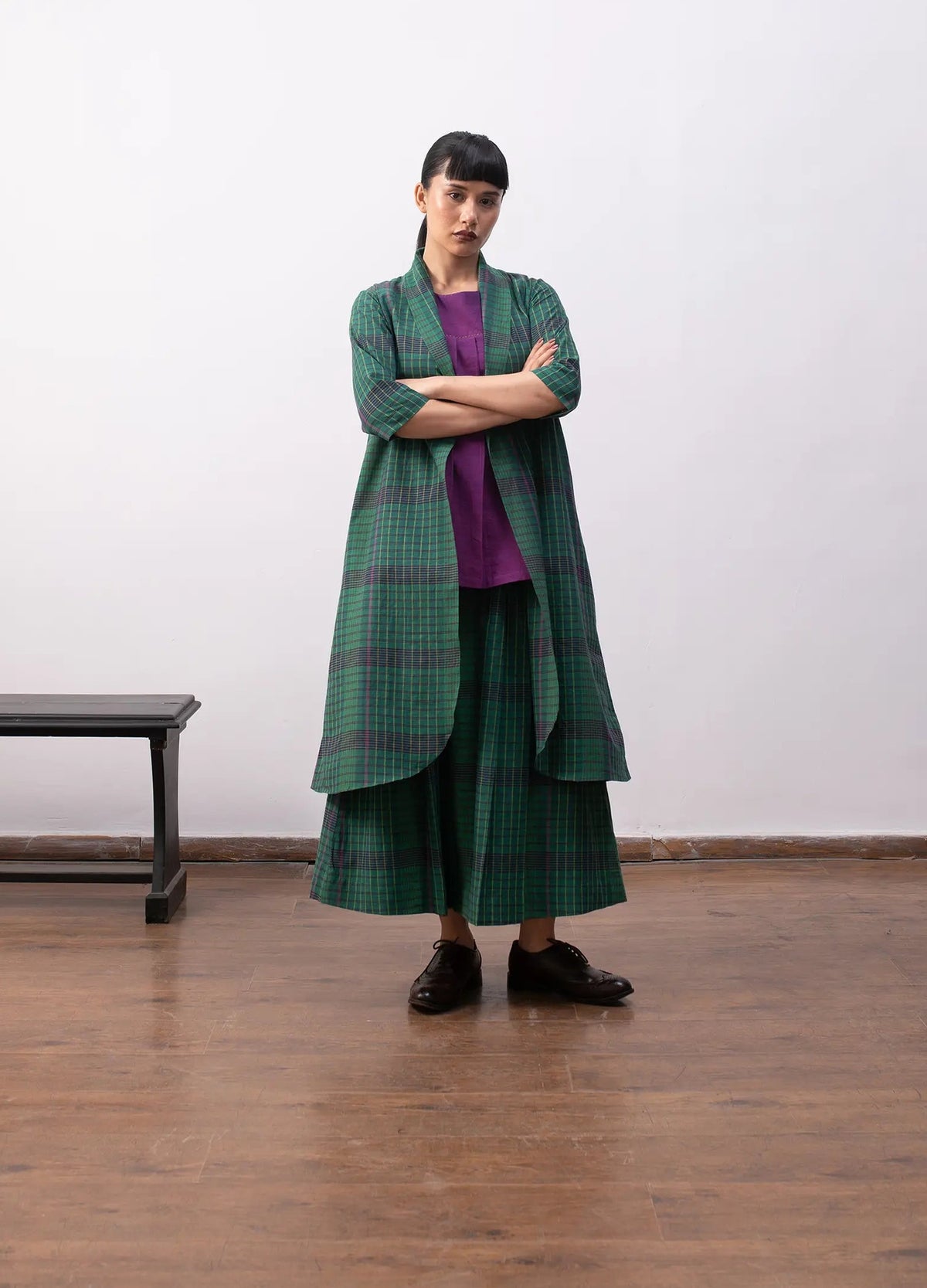 Madras checks layered set with jacket and skirt - Hiranya
