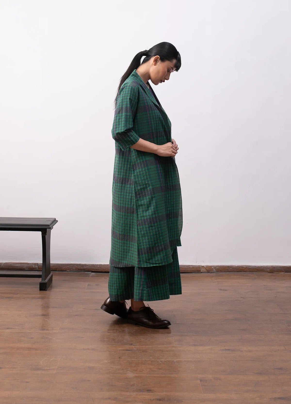 Madras checks layered set with jacket and skirt - Hiranya