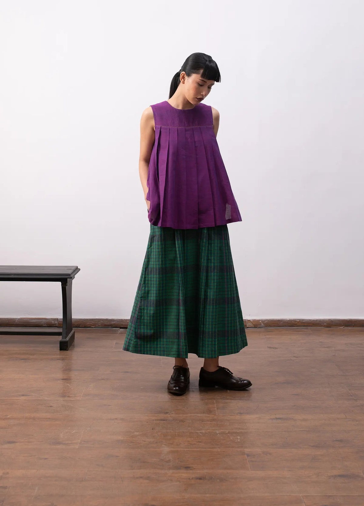Madras checks skirt set with top and matching skirt Hiranya