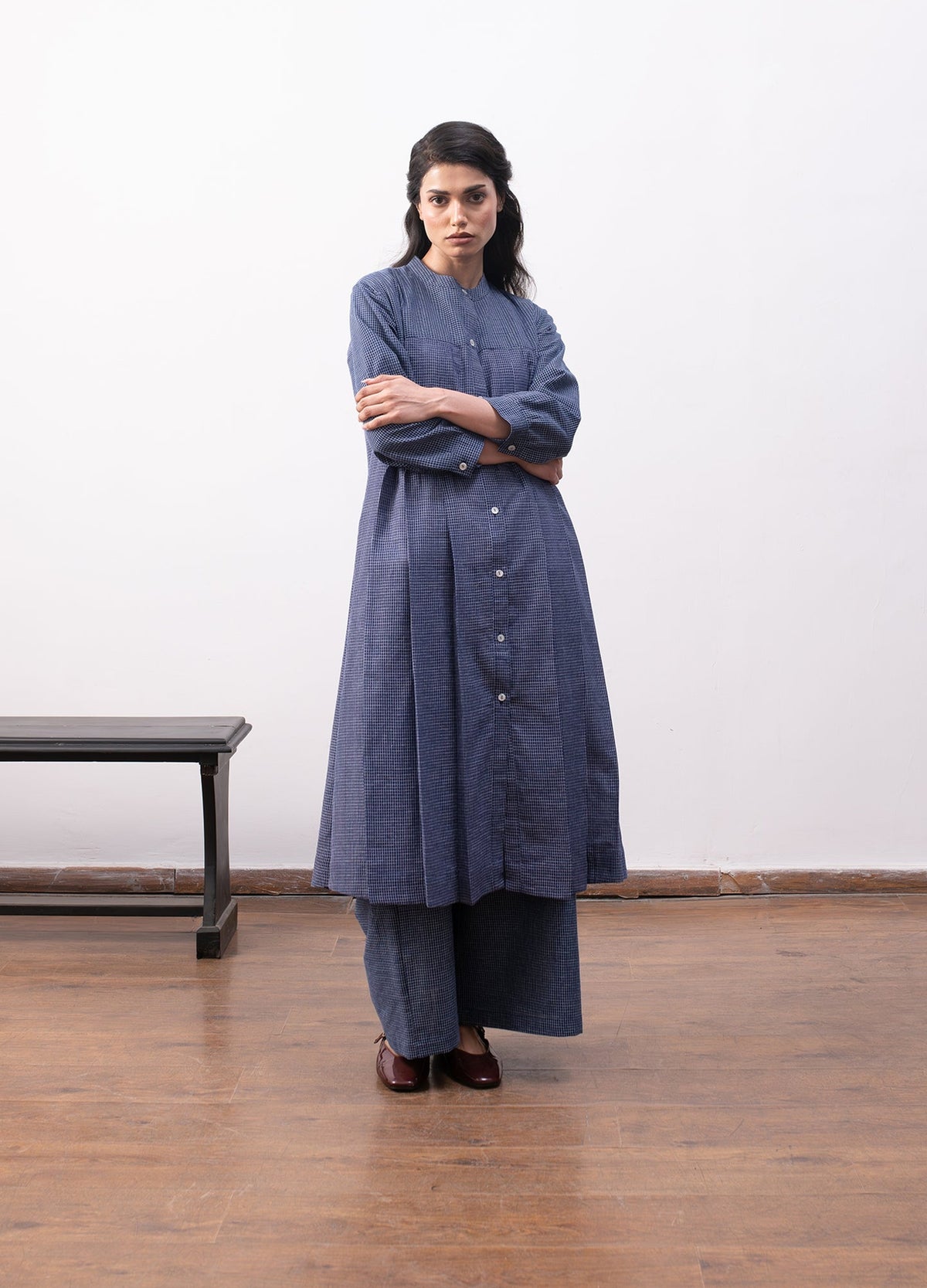 Navy blue layered dress set with matching bottom Hiranya