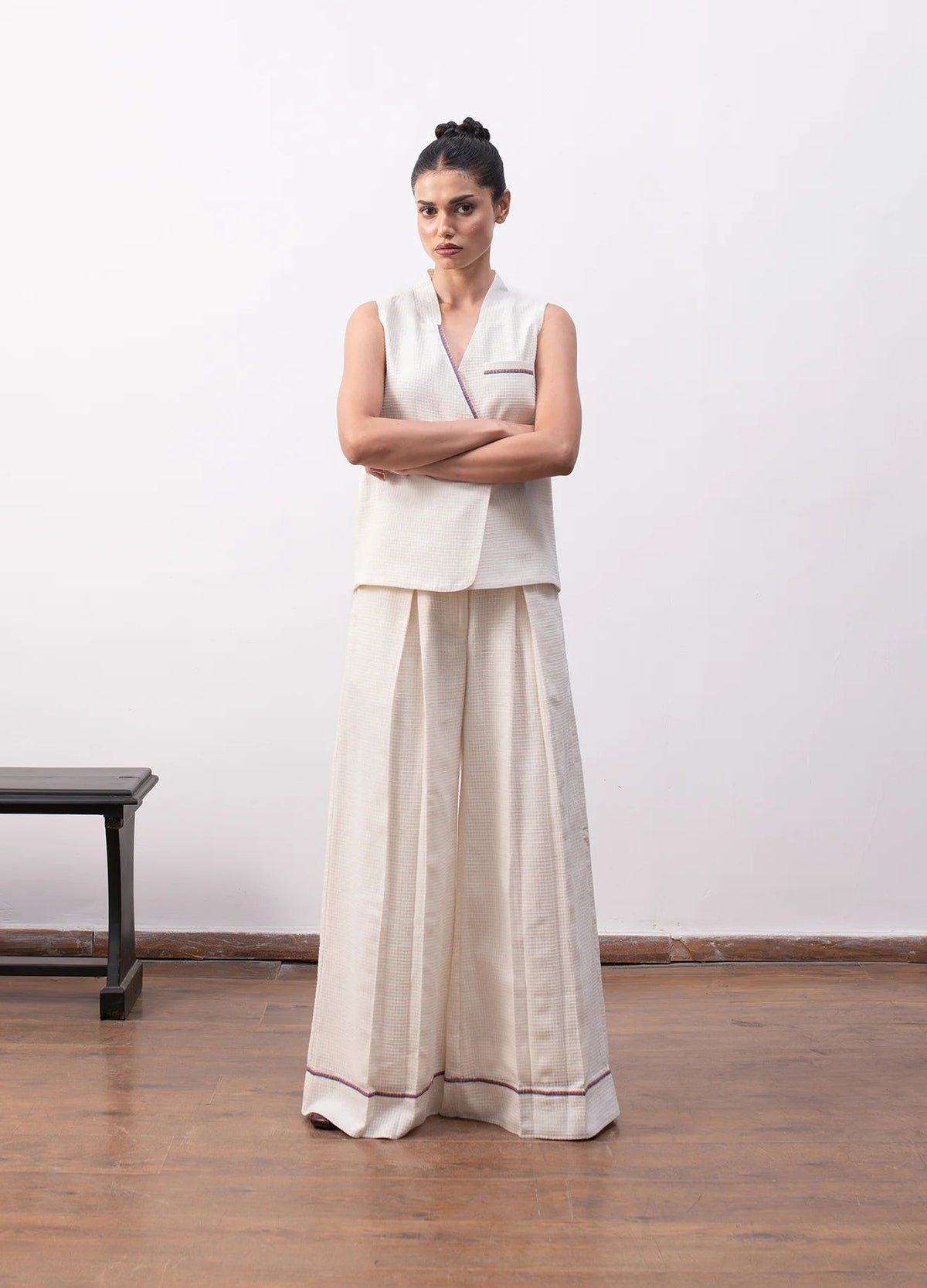 White co-ord with sleeveless top and trousers - Hiranya